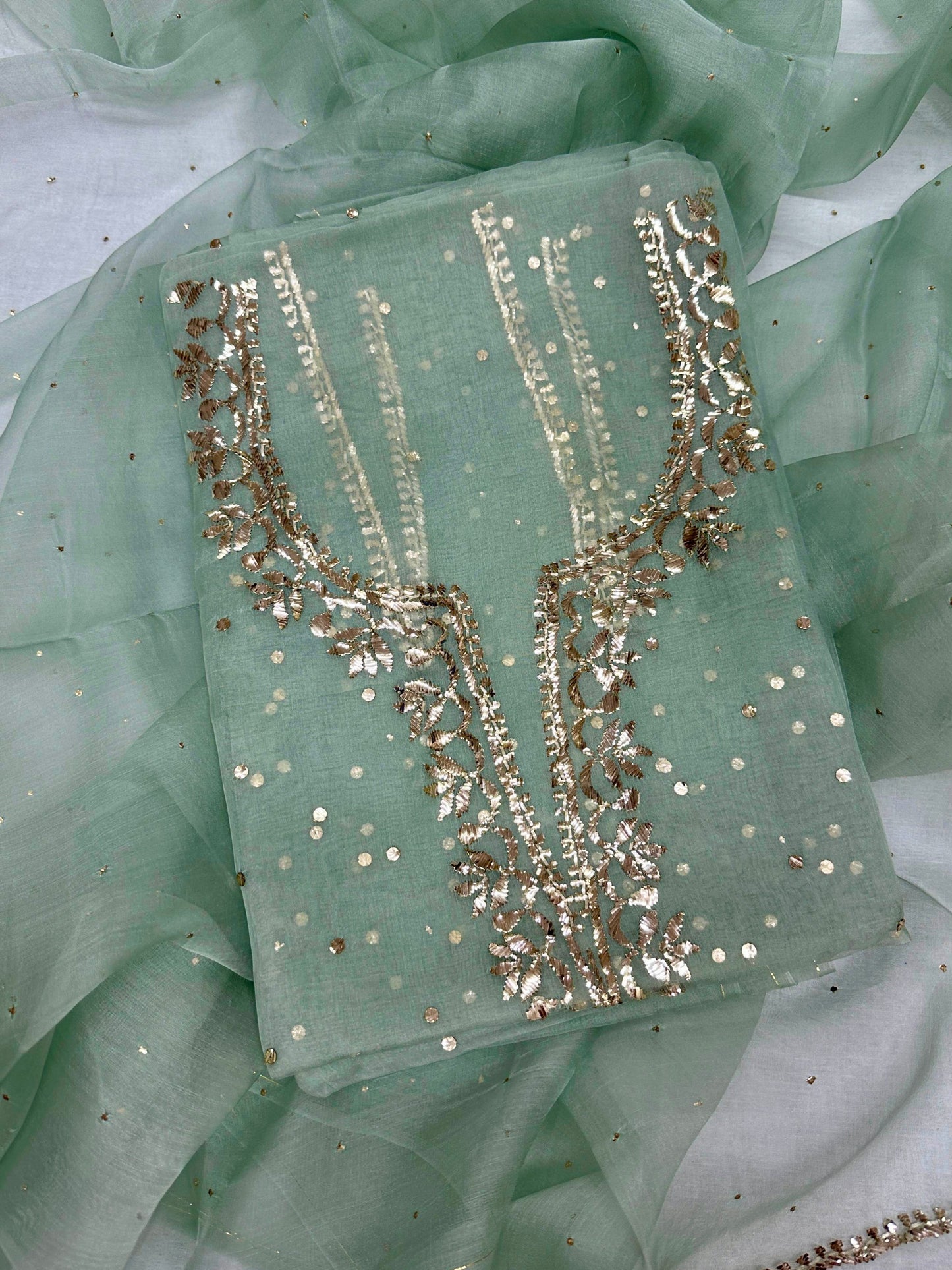 Organza Silk Unstitched Kamdani Festive Suit Set