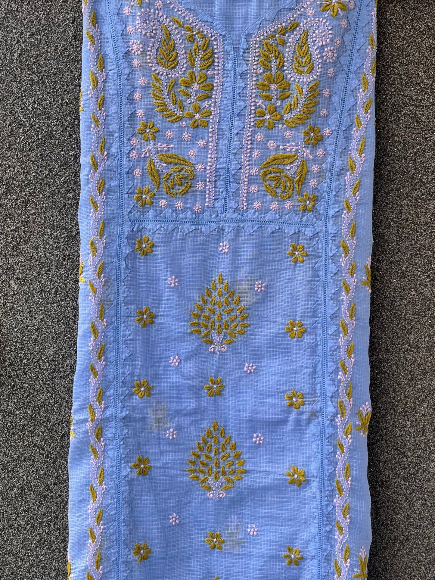 Anupama Blue & Green Unstitched Chikankari & Applique Suit Set