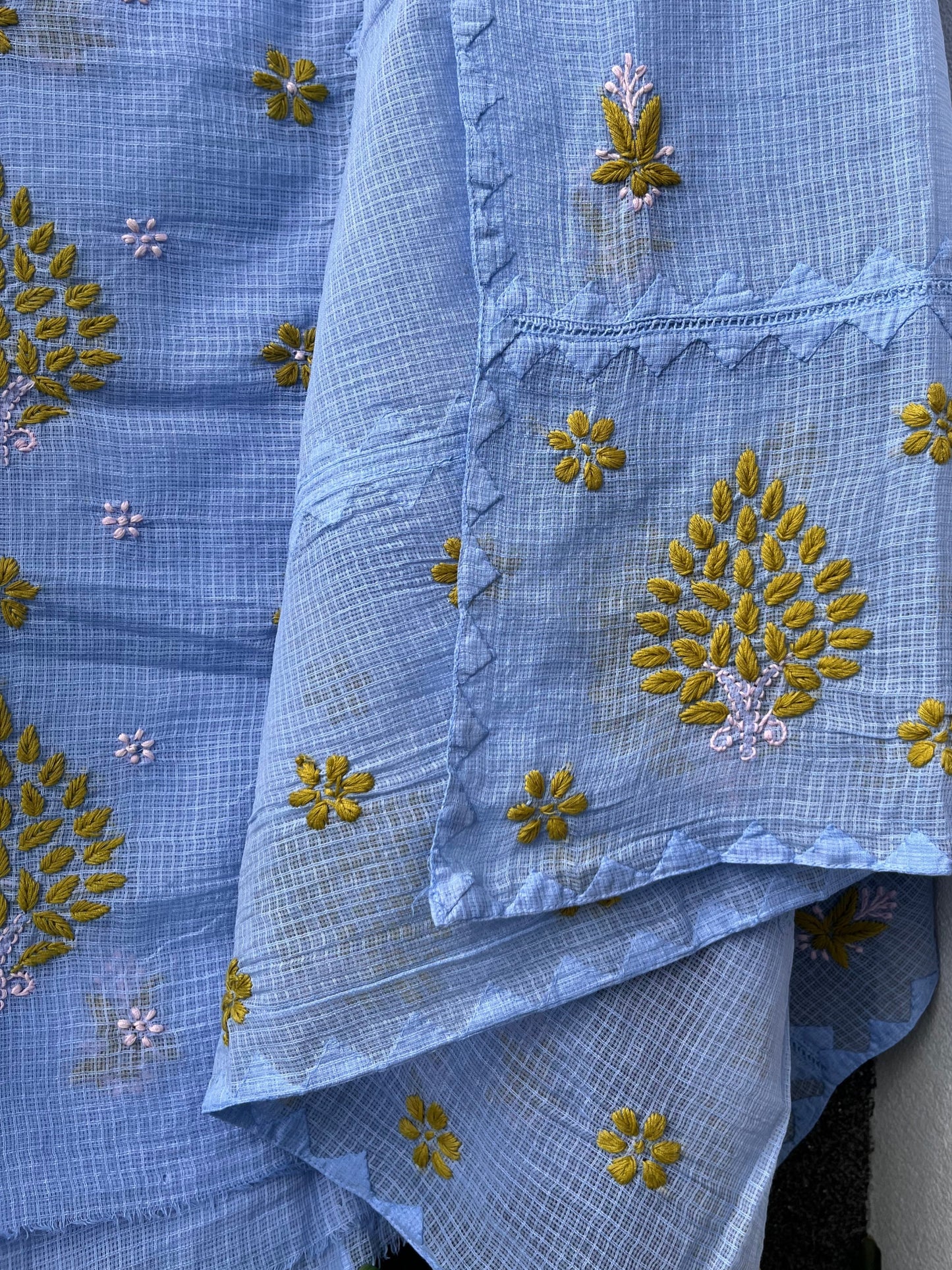 Anupama Blue & Green Unstitched Chikankari & Applique Suit Set