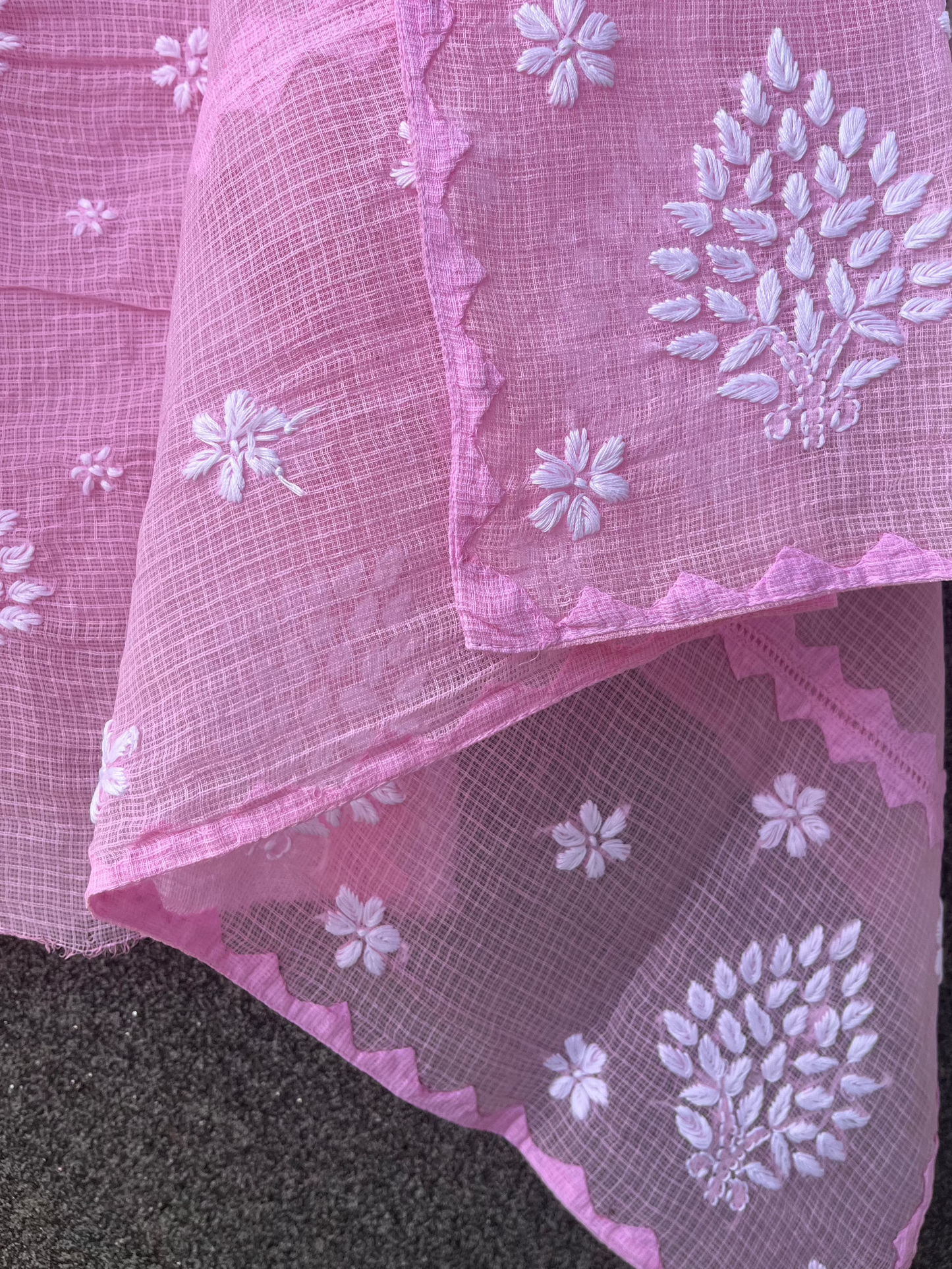 Anupama Pink & White Unstitched Chikankari & Applique Suit Set