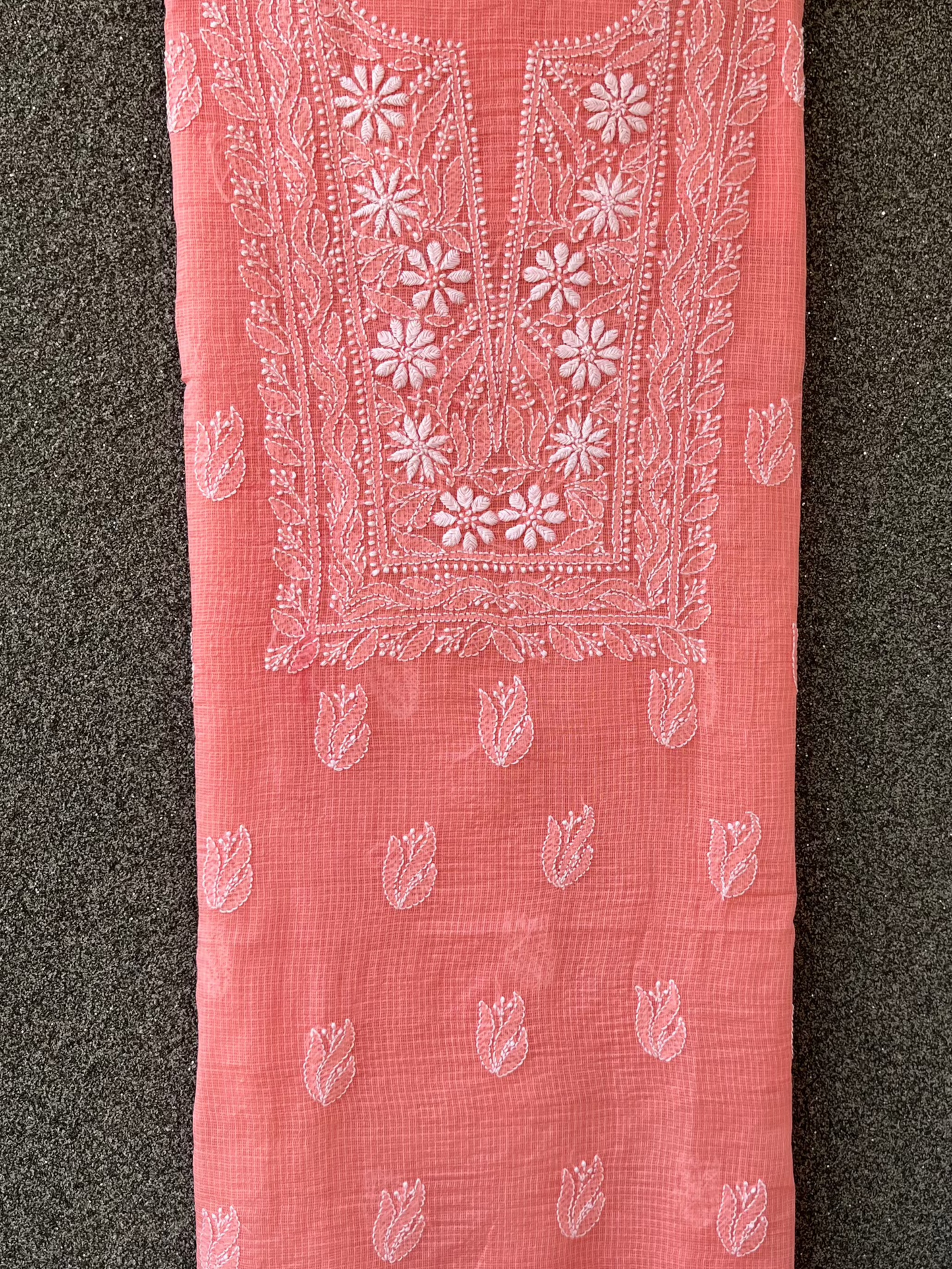 Akanksha Unstitched Coral Chikankari Kurta Set