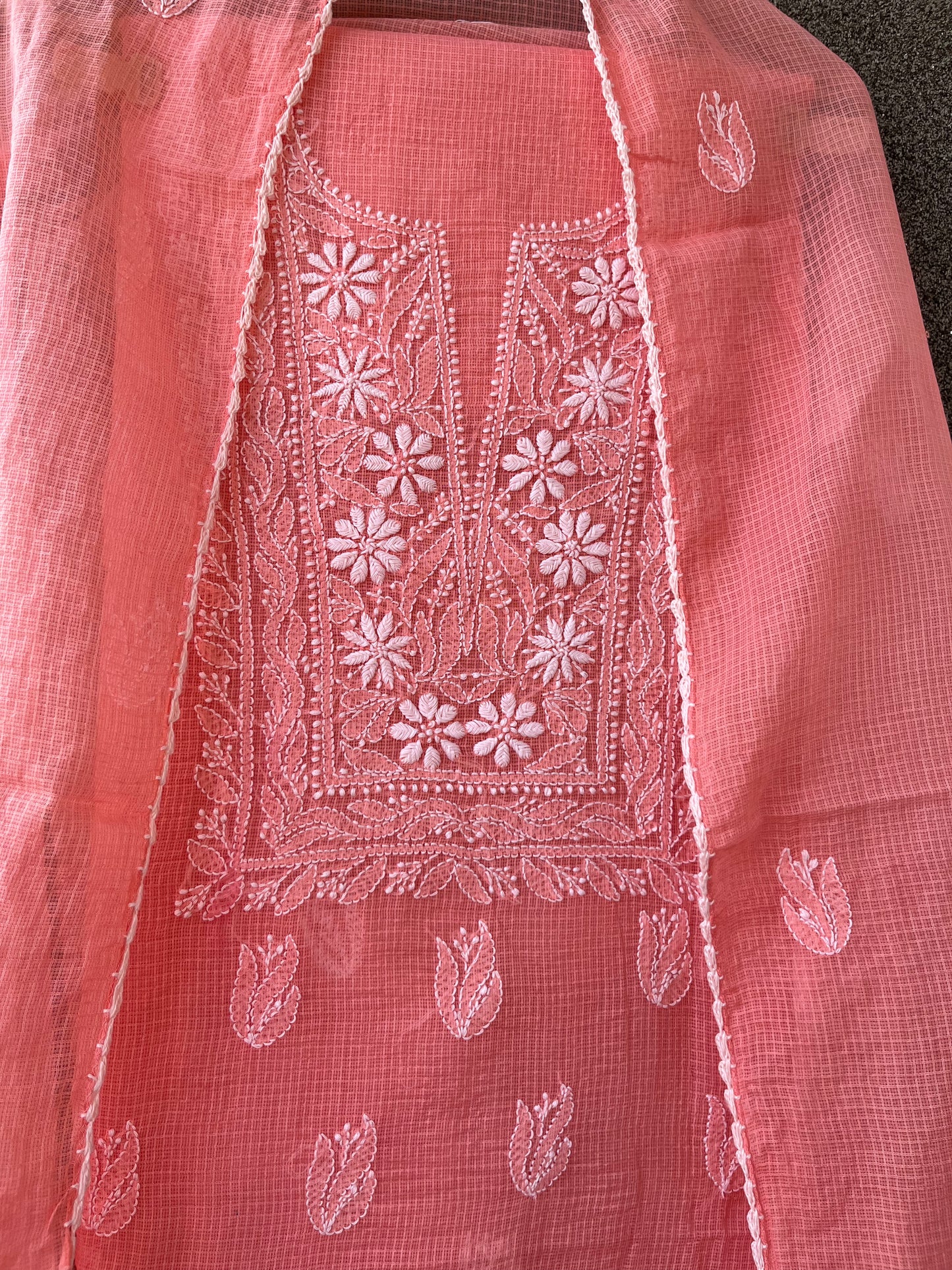 Akanksha Unstitched Coral Chikankari Kurta Set