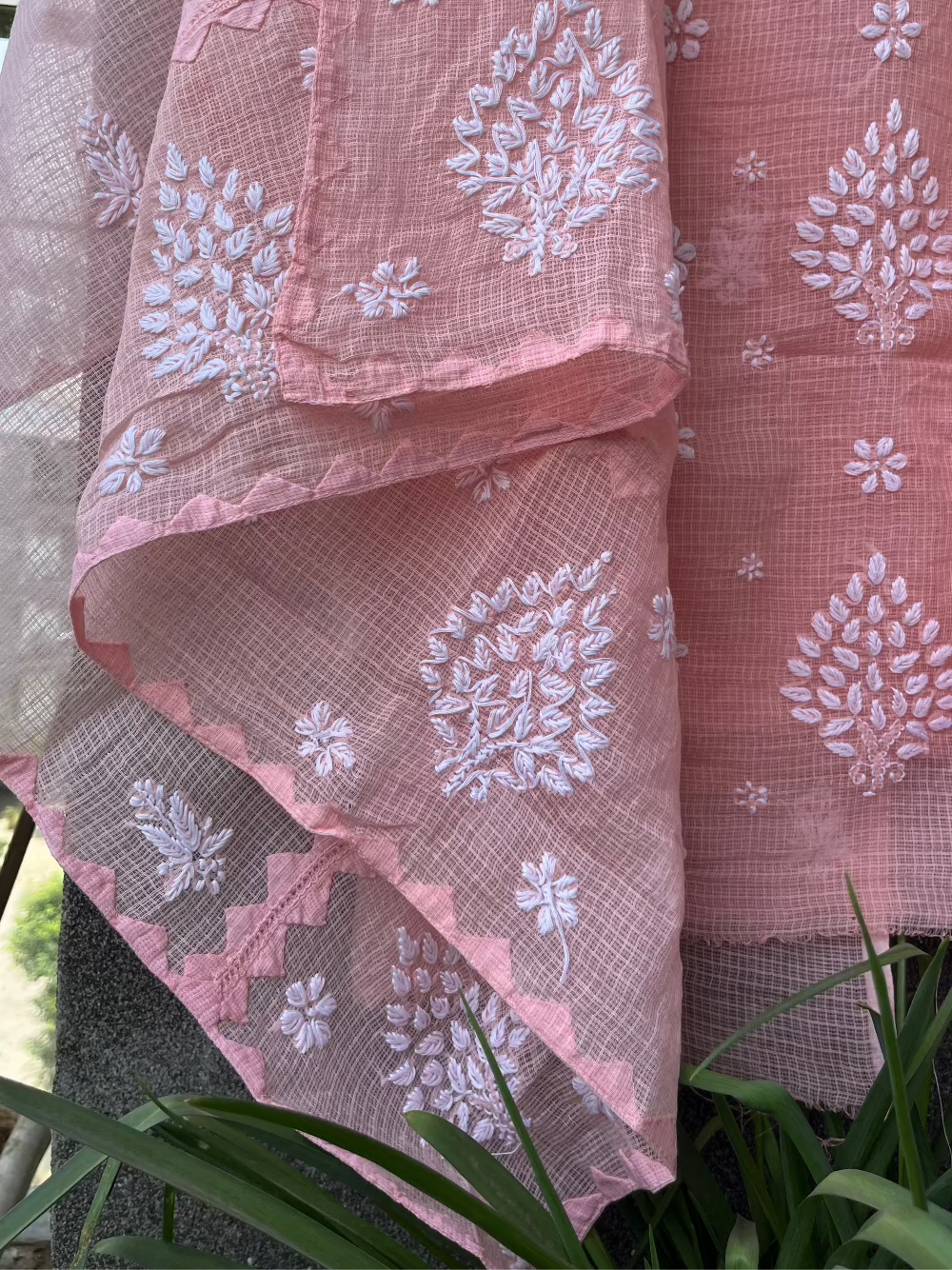 Anupama Peach Unstitched Chikankari & Applique Suit Set