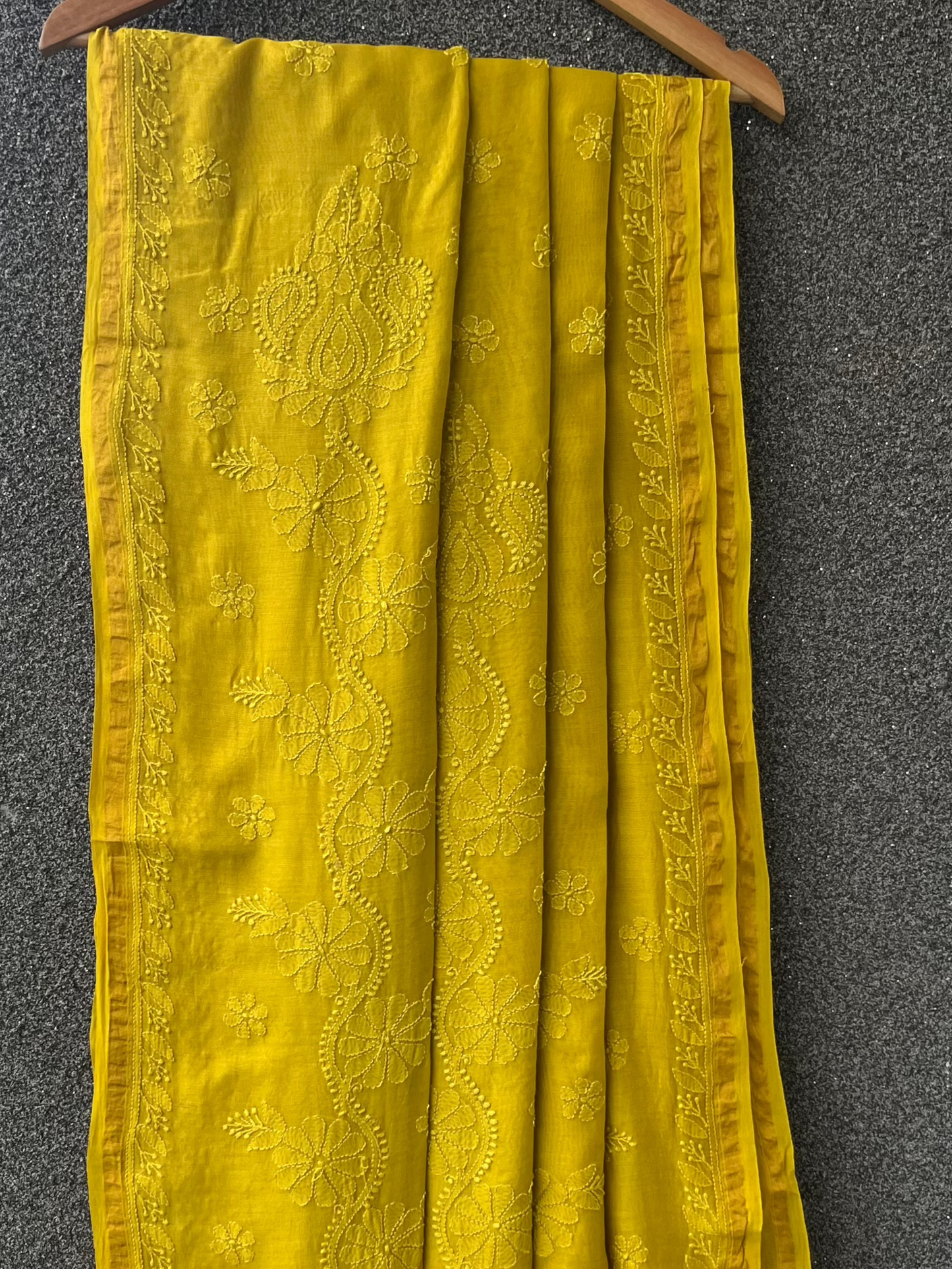 Yellow Chikankari Chanderi Saree