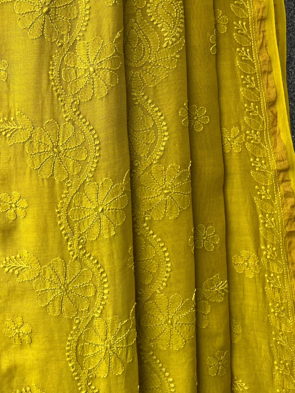 Yellow Chikankari Chanderi Saree