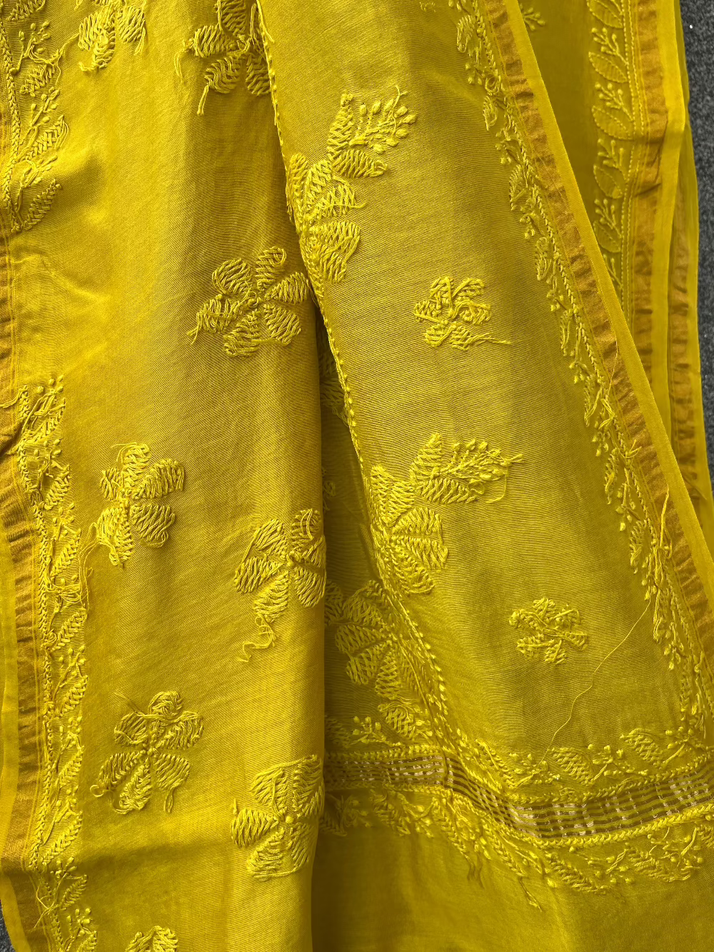 Yellow Chikankari Chanderi Saree