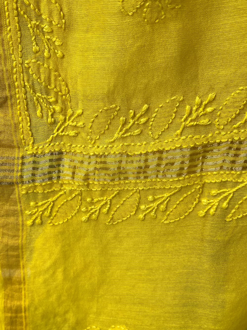 Yellow Chikankari Chanderi Saree
