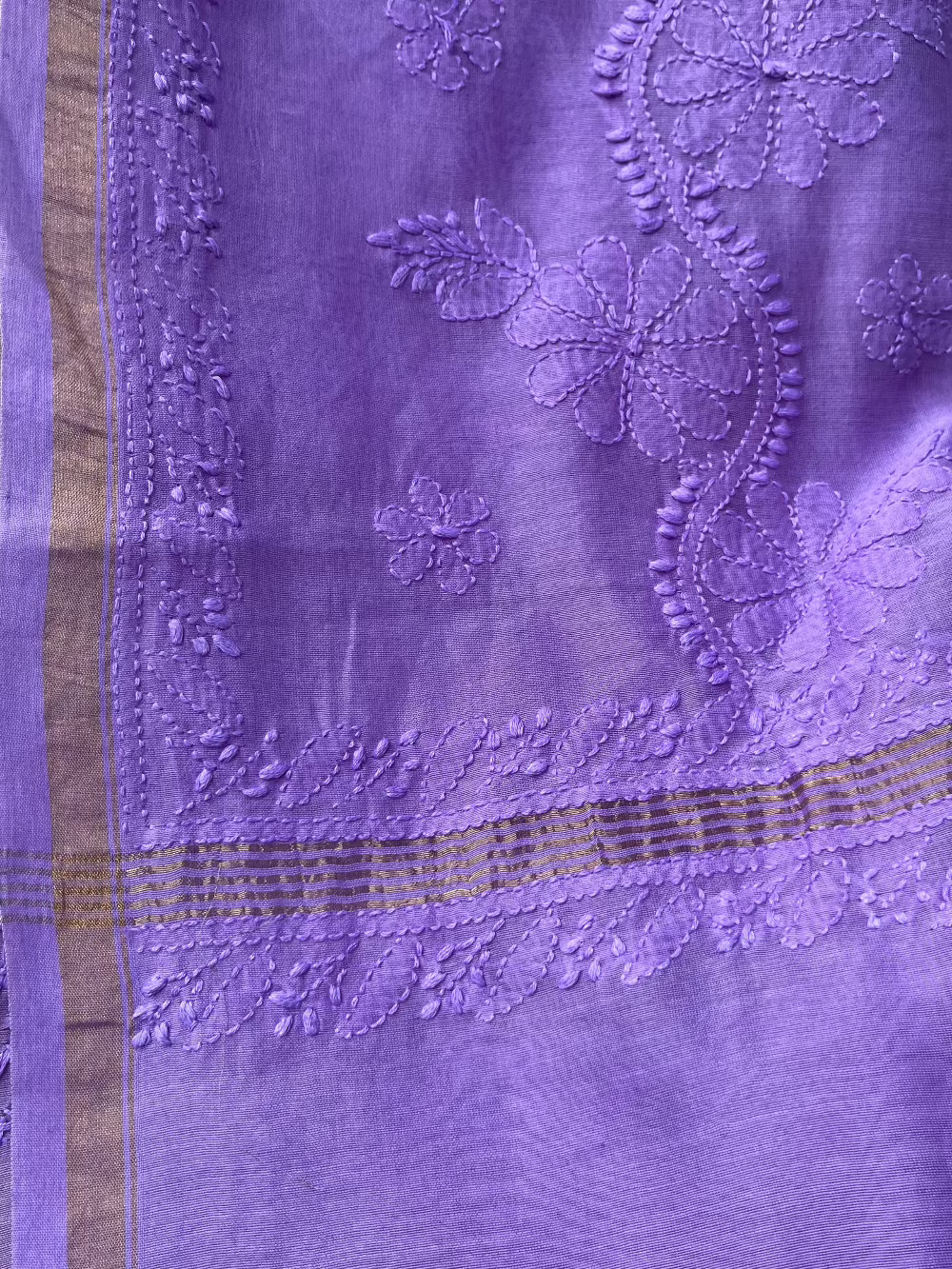 Purple Chikankari Chanderi Saree