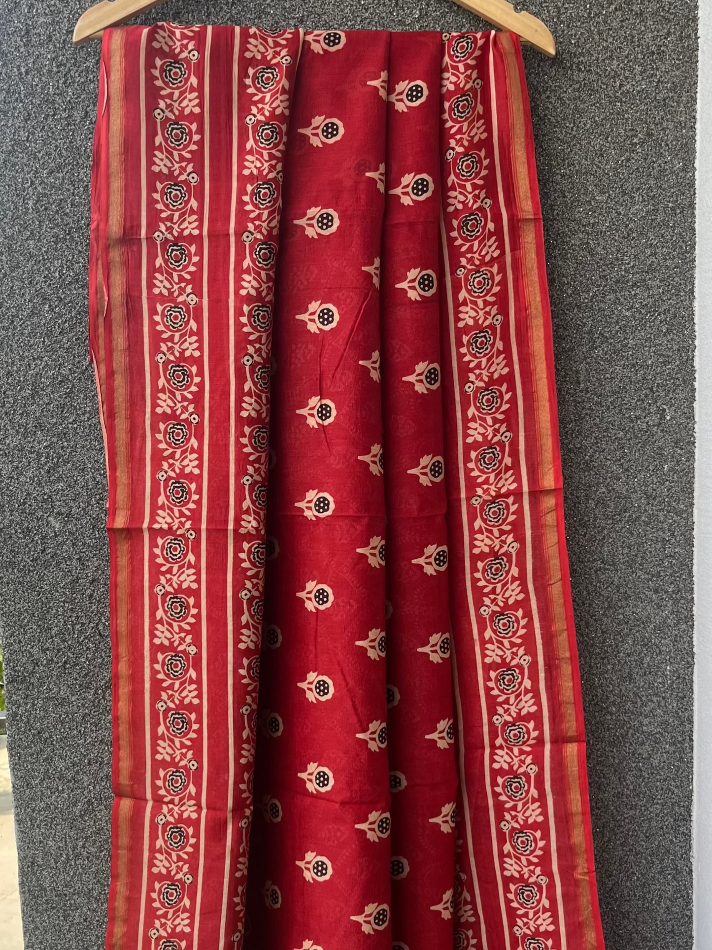 Red Ajrakh Chanderi Saree