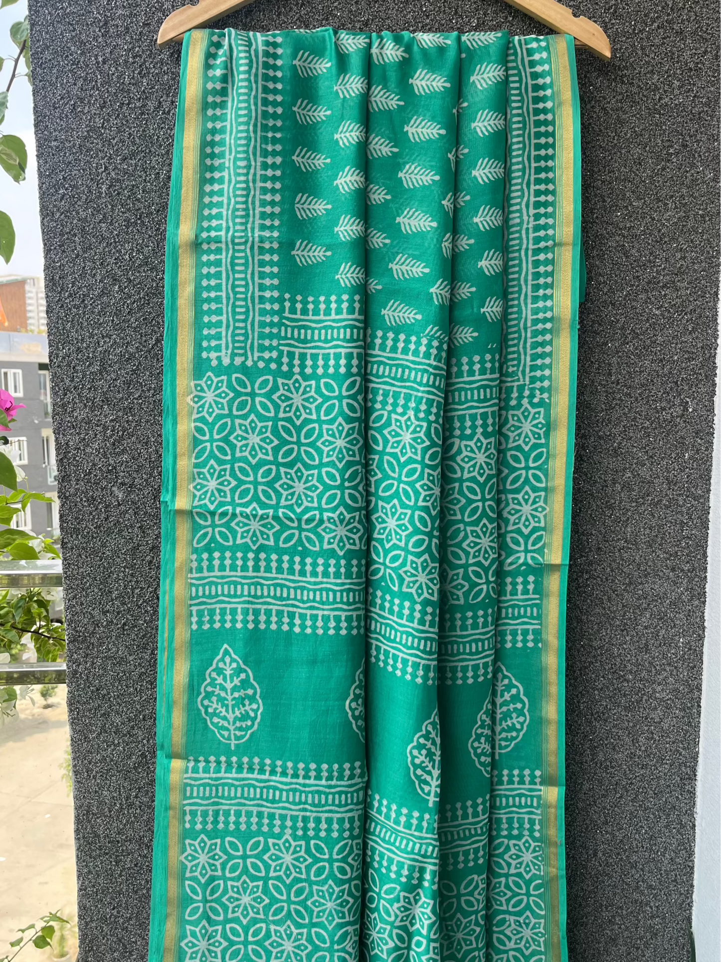 Green Dabu Chanderi Saree