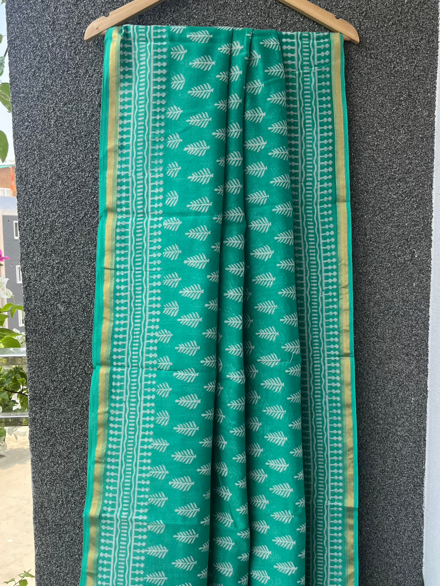 Green Dabu Chanderi Saree