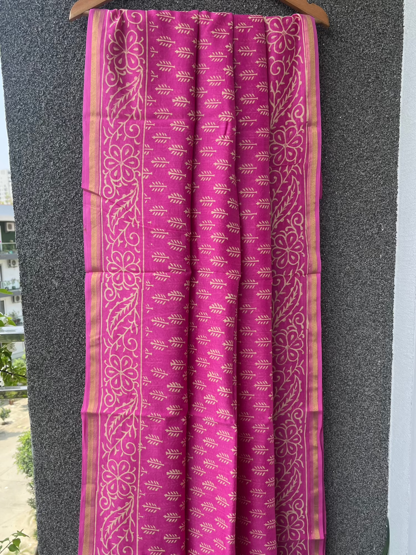 Pink Dabu Chanderi Saree