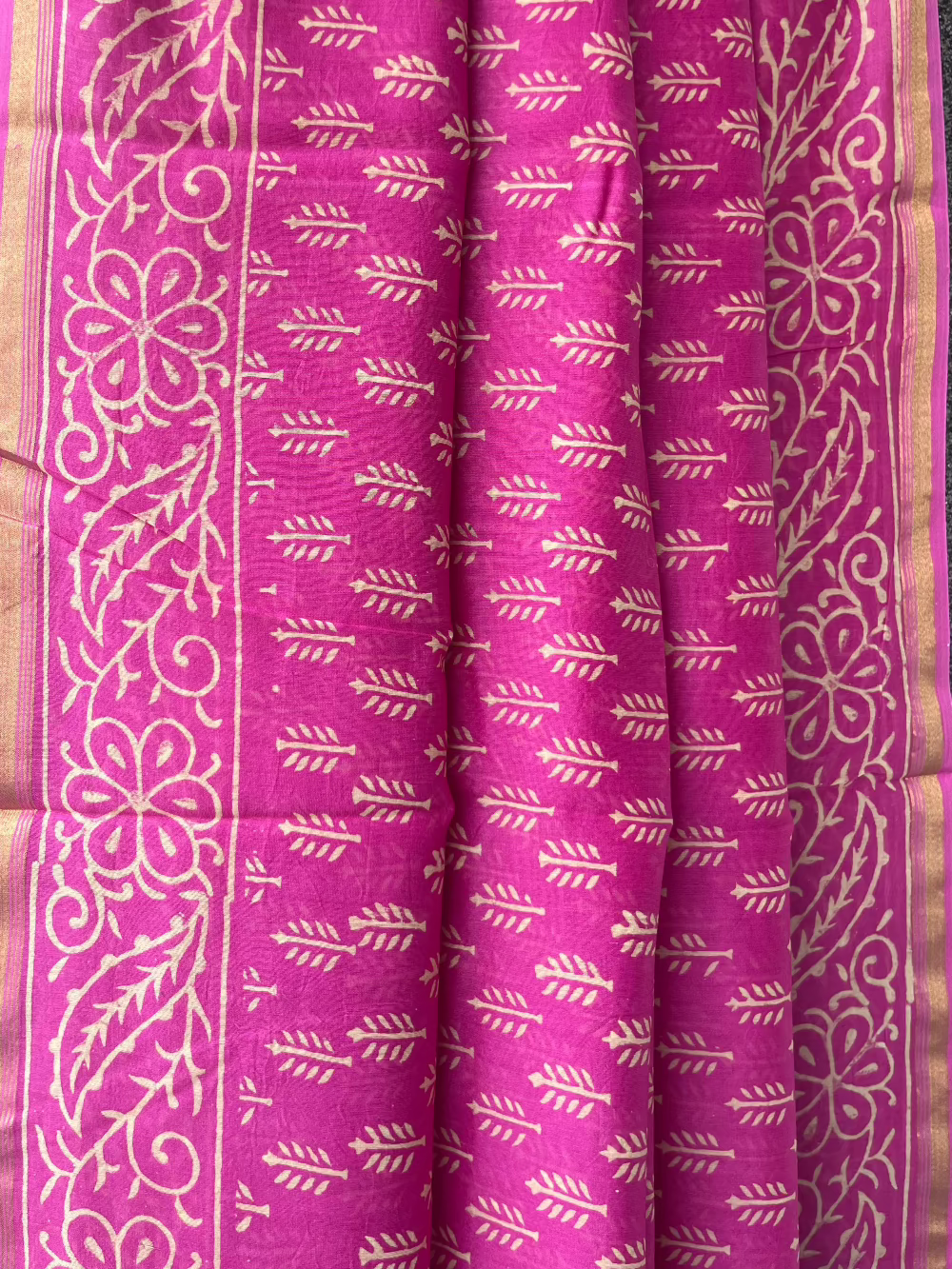 Pink Dabu Chanderi Saree