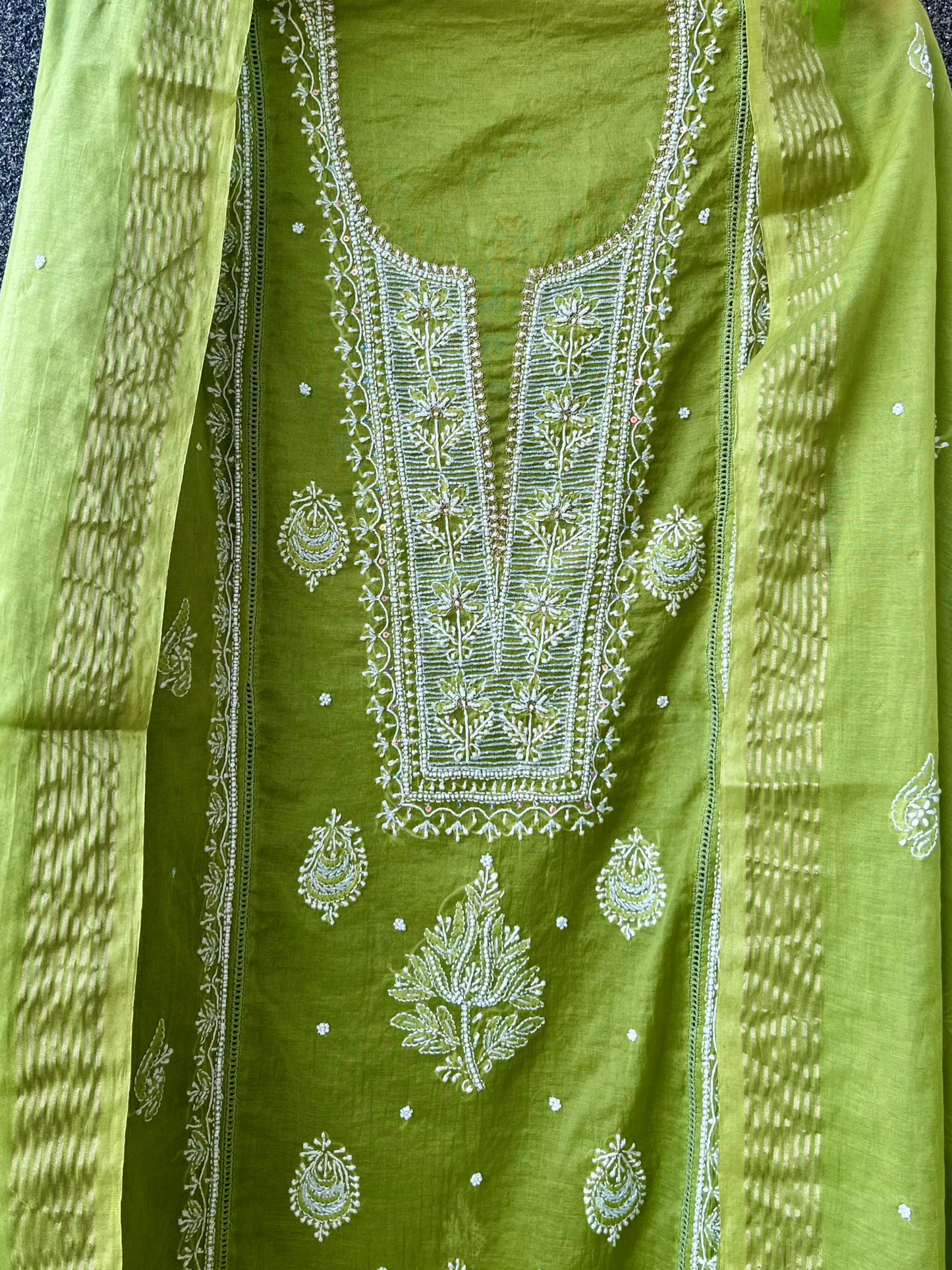 Anita Green Chikankari Kurta set with Pearl work