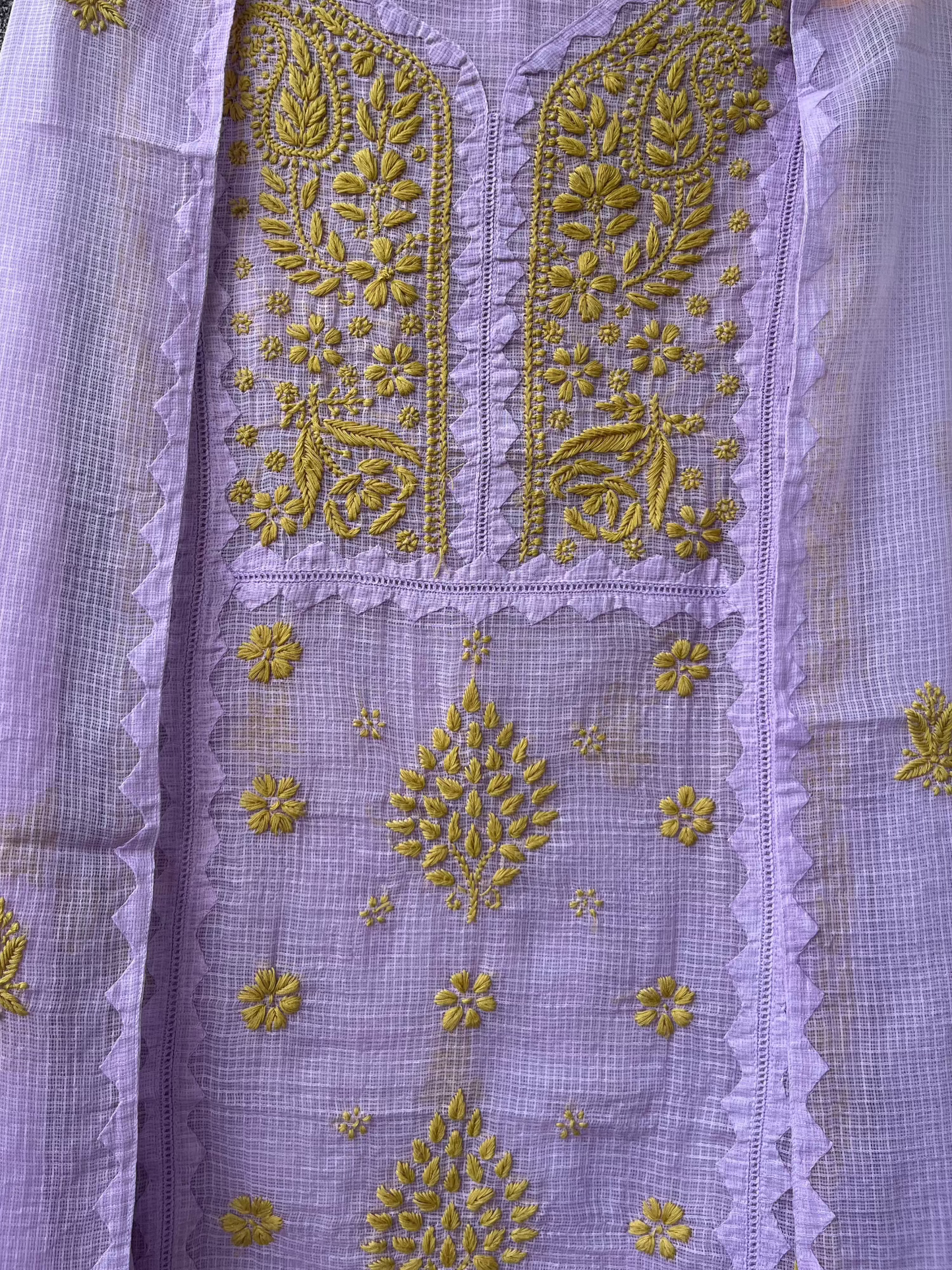 Anupama Purple & Green Unstitched Chikankari & Applique Suit Set