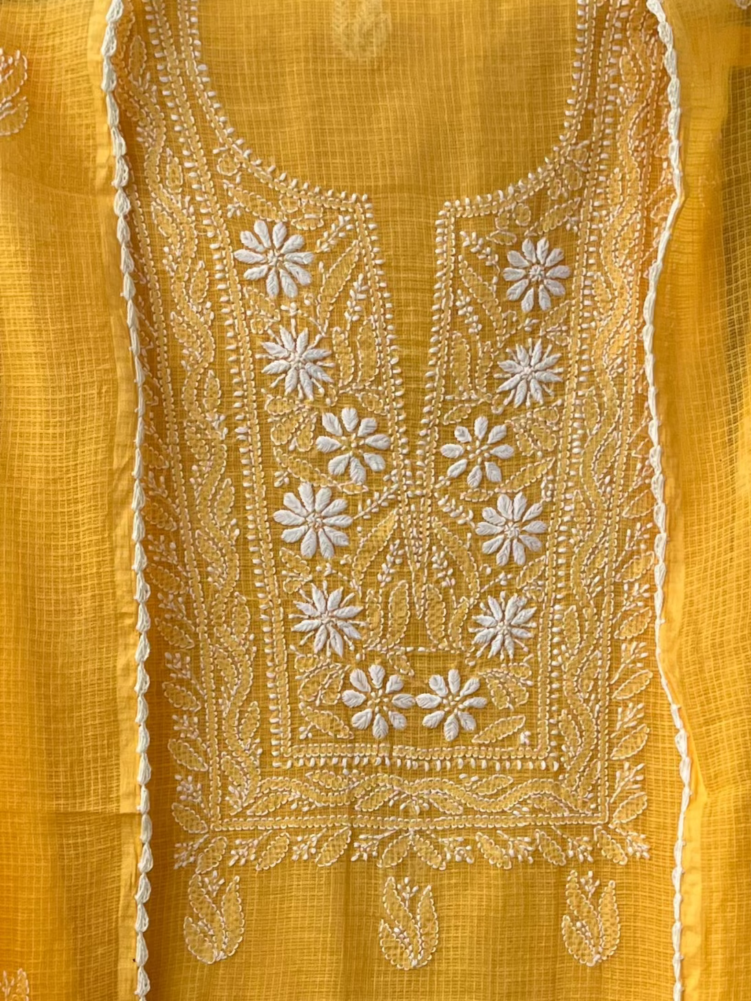 Akanksha Unstitched Yellow Chikankari Kurta Set
