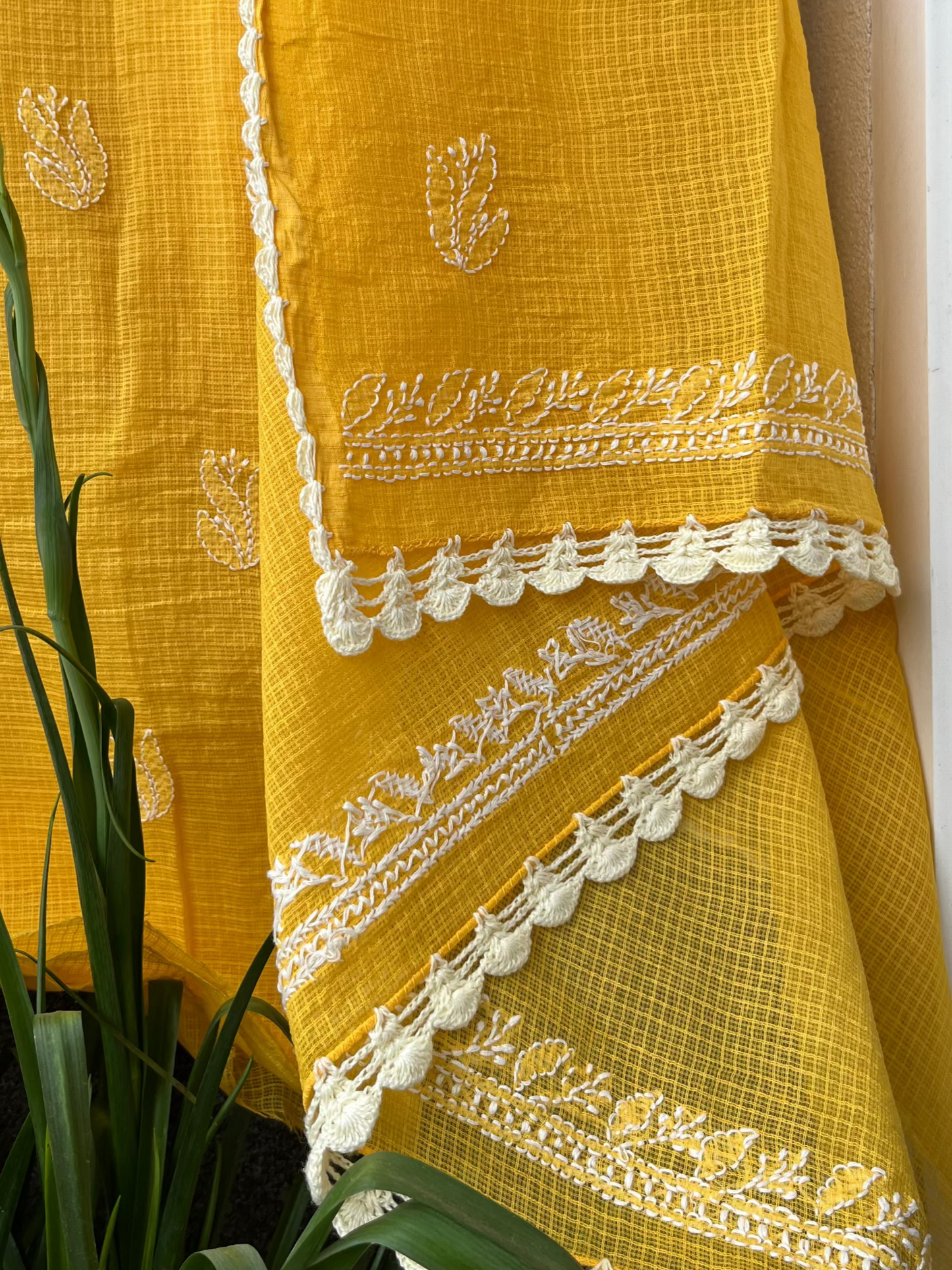 Akanksha Unstitched Yellow Chikankari Kurta Set