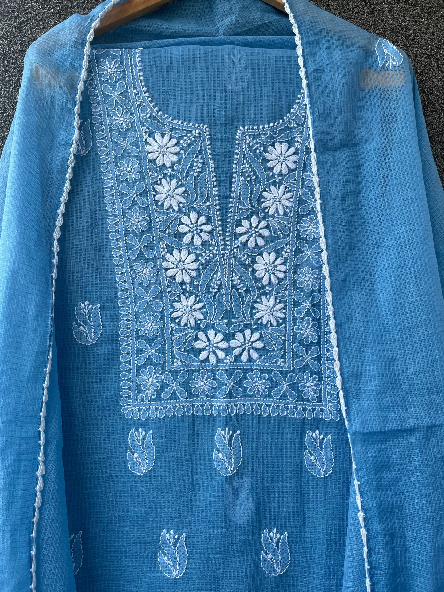 Akanksha Blue Unstitched Chikankari Kurta Set