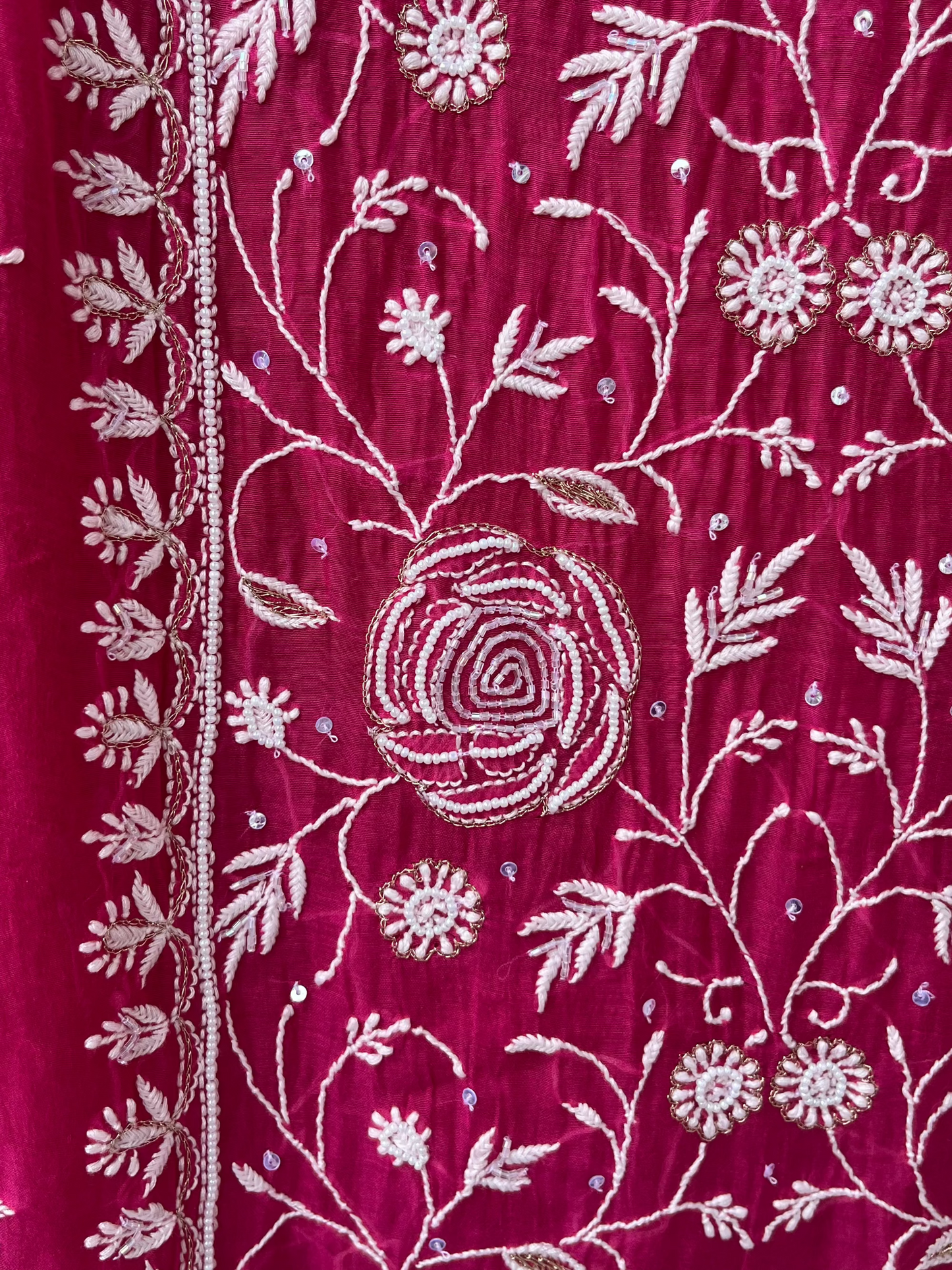 Pink Mul Chanderi Unstitched Chikankari & Pearl Festive Suit Set