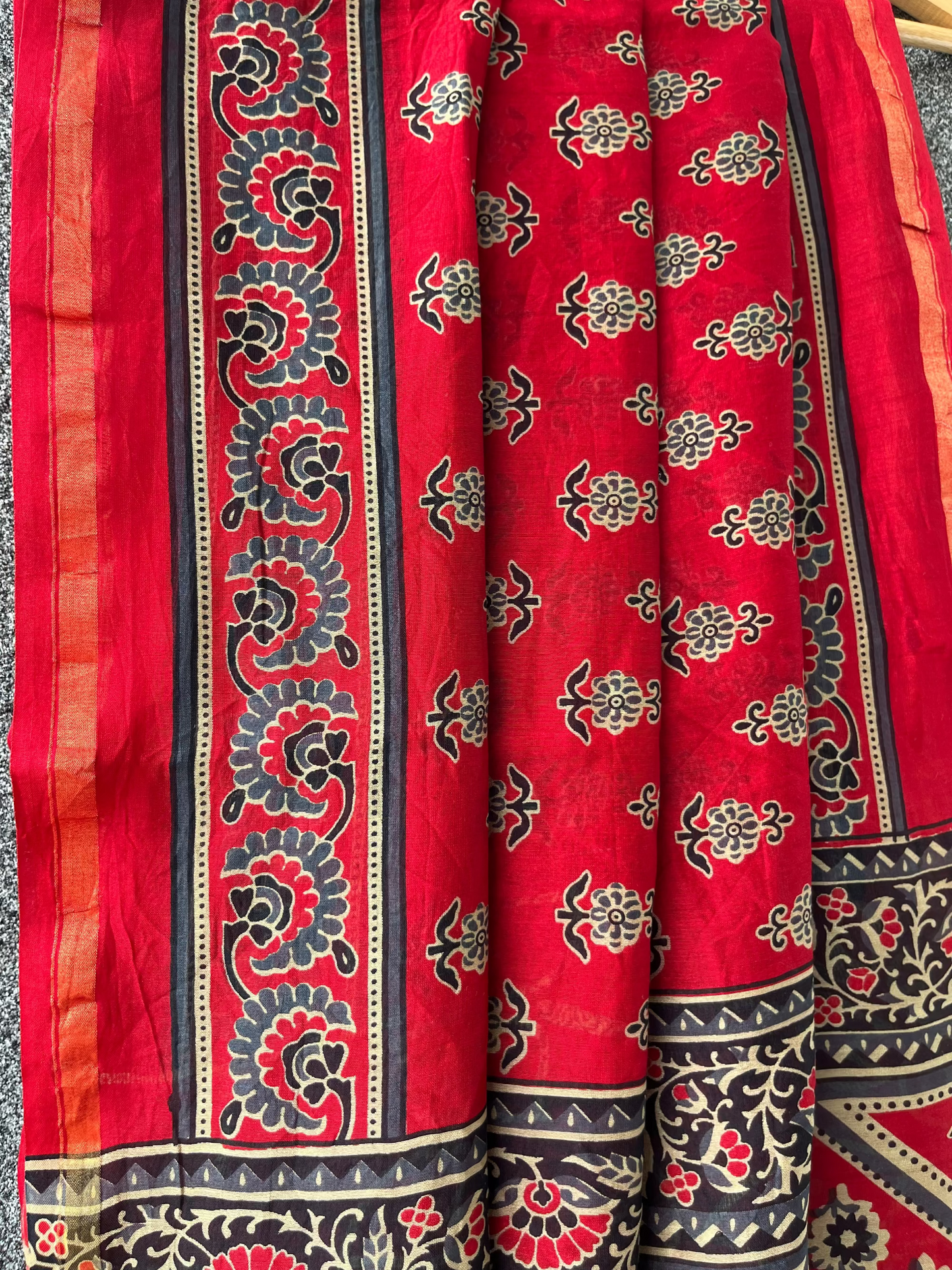 Red & Blue Ajrakh Chanderi Saree