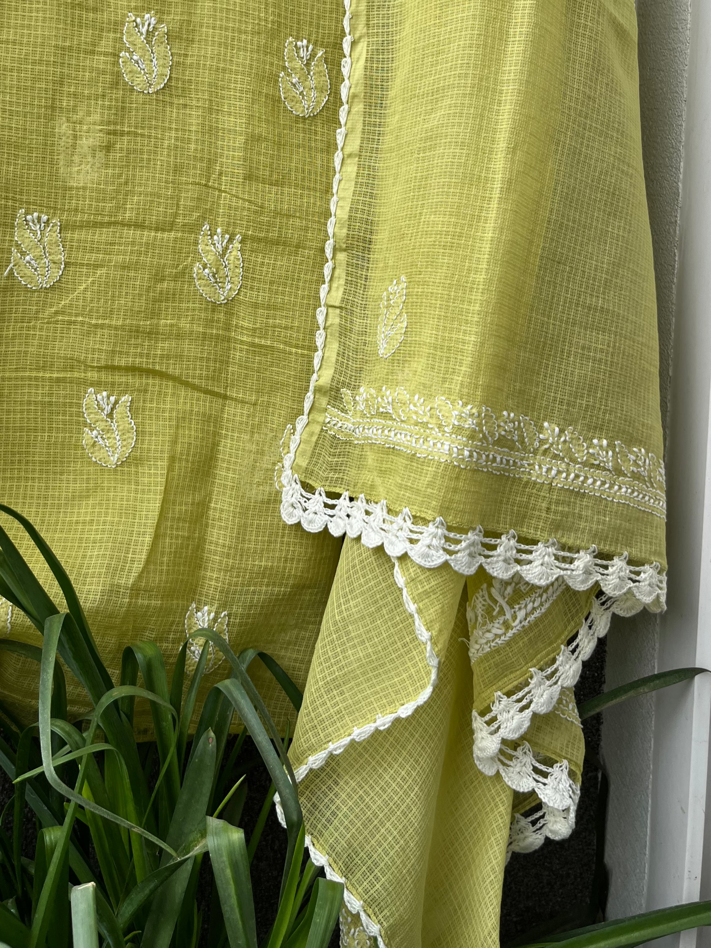 Akanksha Unstitched Lime Chikankari Kurta Set