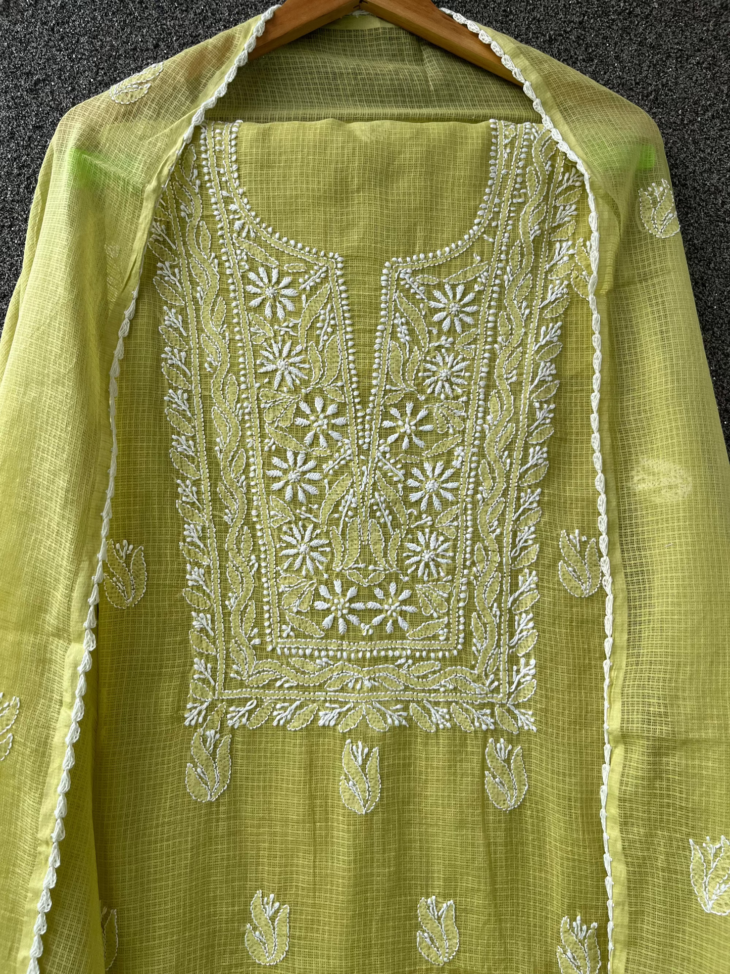 Akanksha Unstitched Lime Chikankari Kurta Set