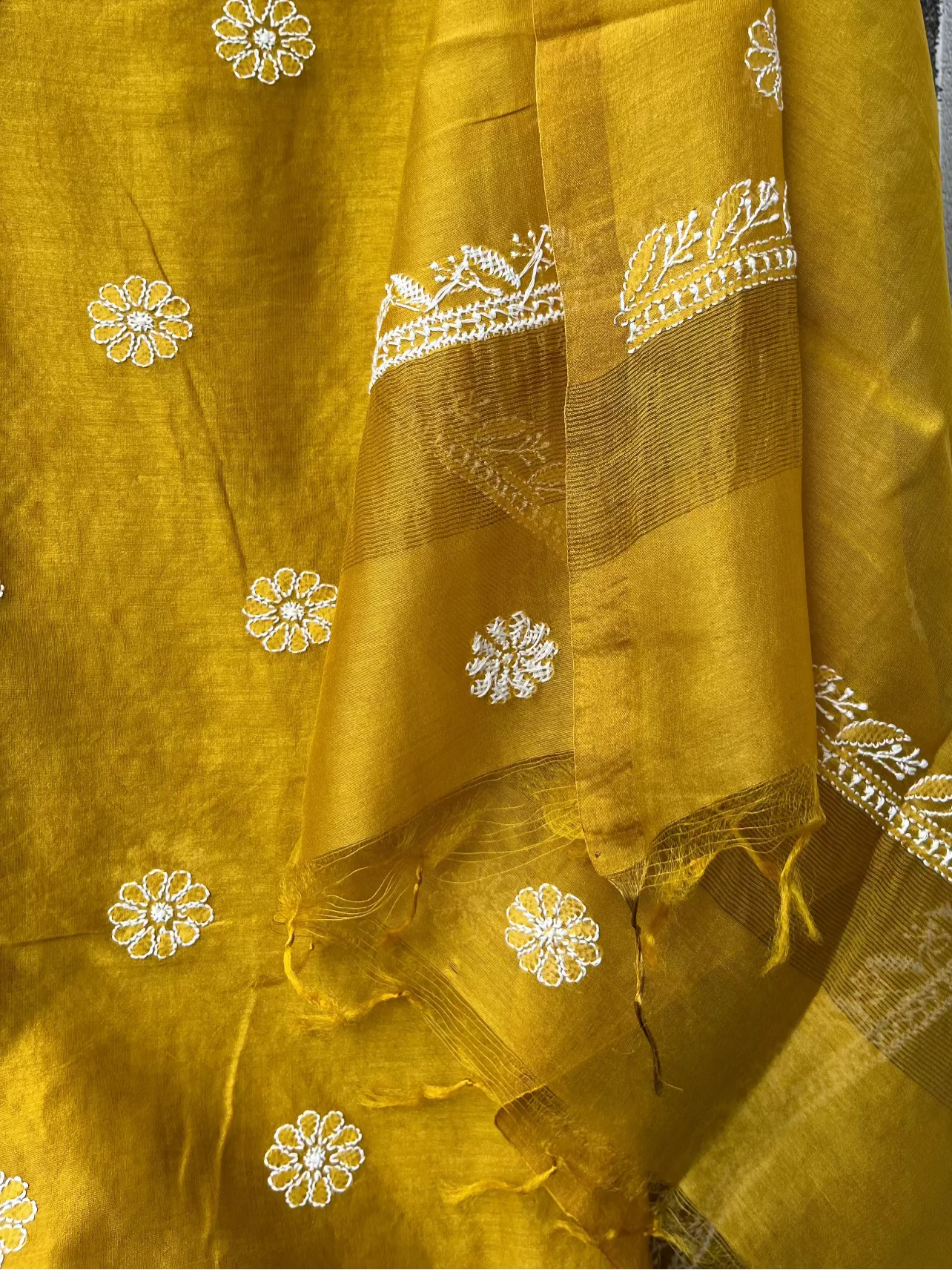 Sanchita Mustard Chikankari Kurta set with Mukaish work