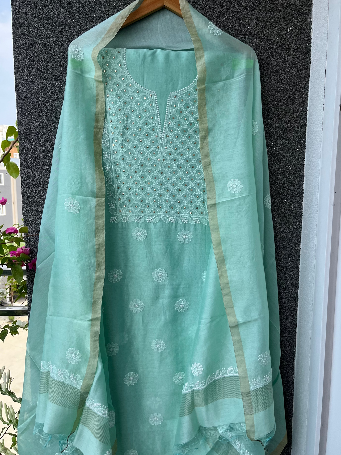 Sanchita Mint Green Chikankari Kurta set with Mukaish work