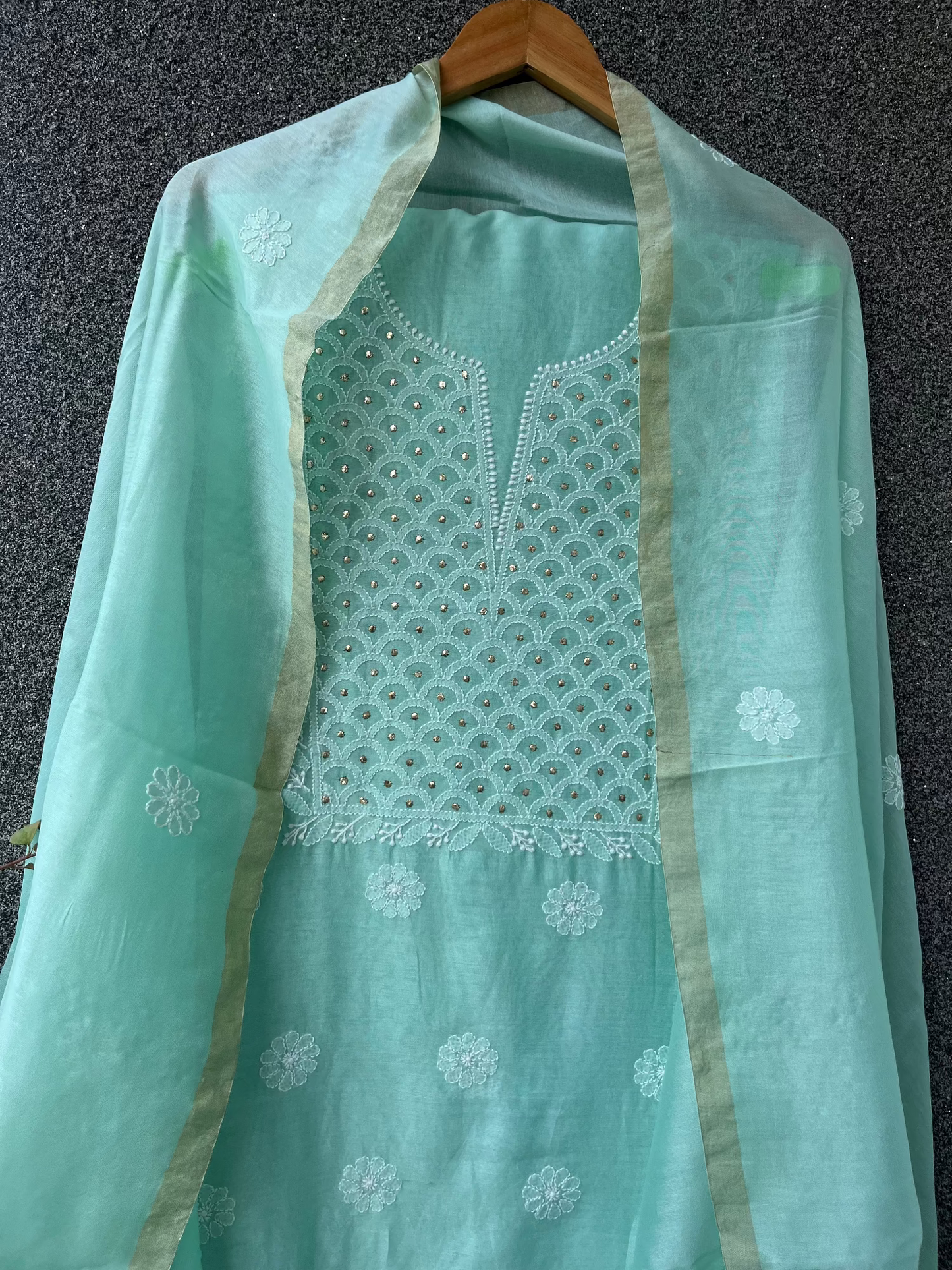 Sanchita Mint Green Chikankari Kurta set with Mukaish work