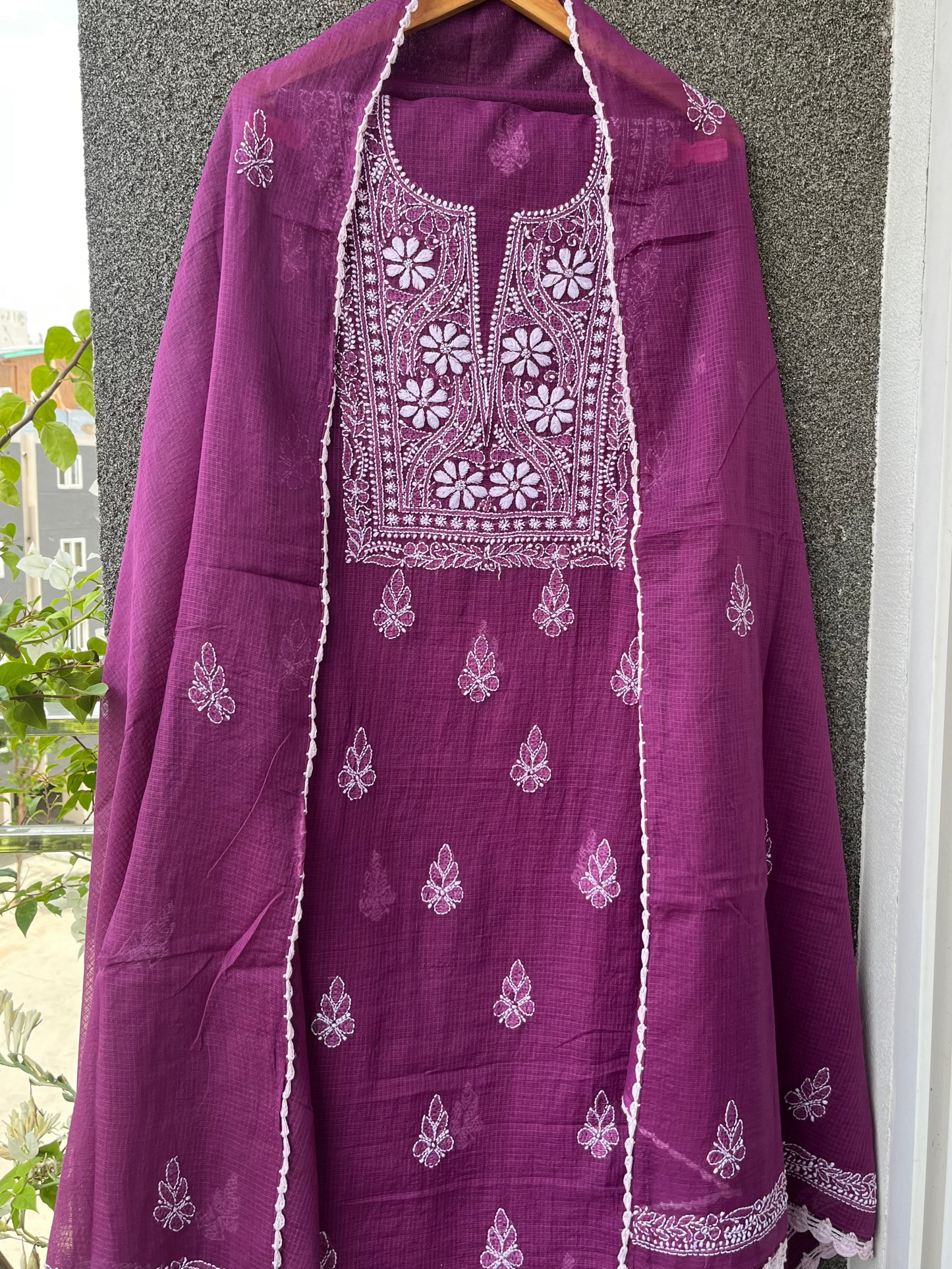 Akanksha WINE Unstitched Chikankari Kurta Set