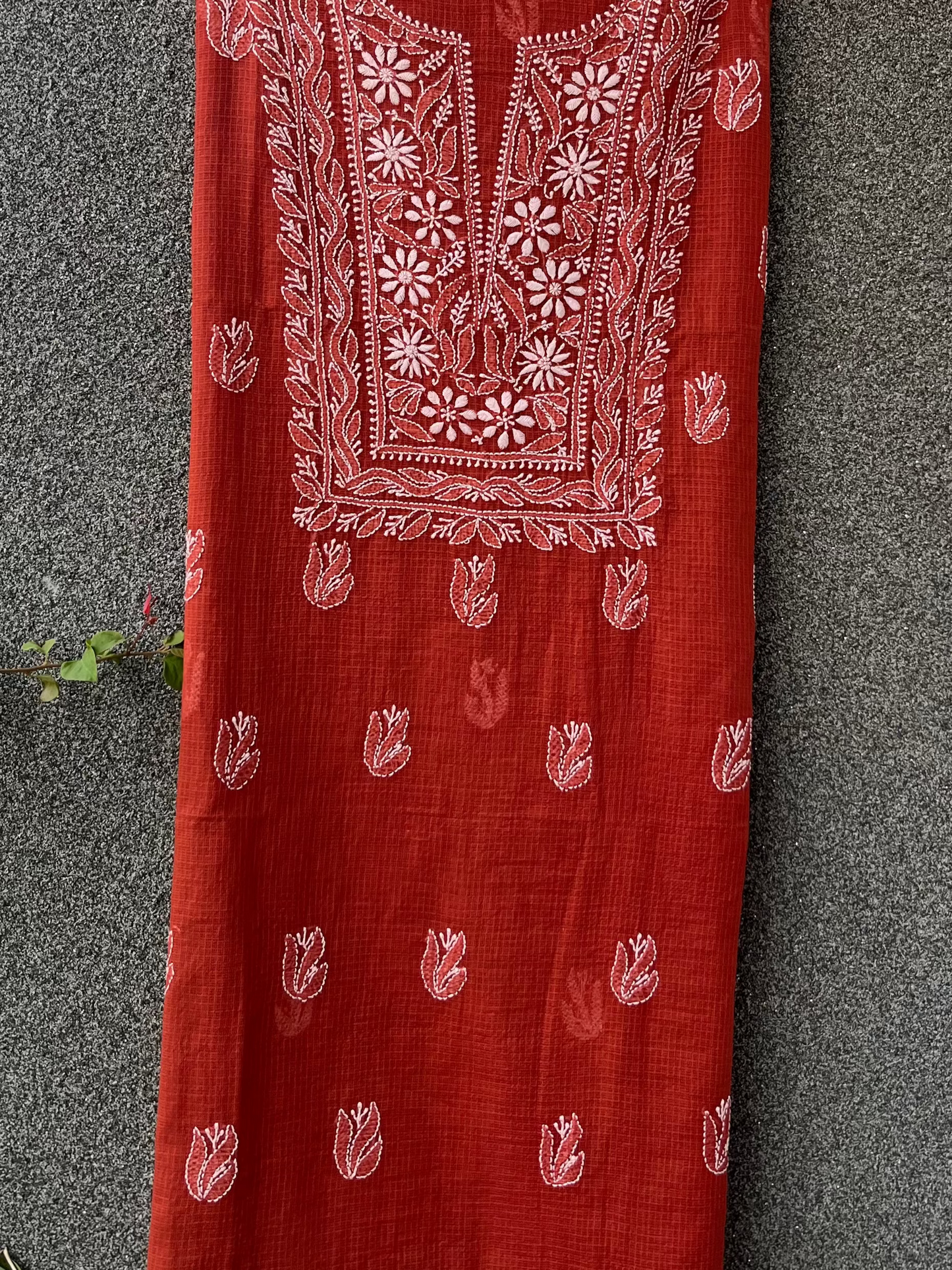 Akanksha Rust Orange Unstitched Chikankari Kurta Set