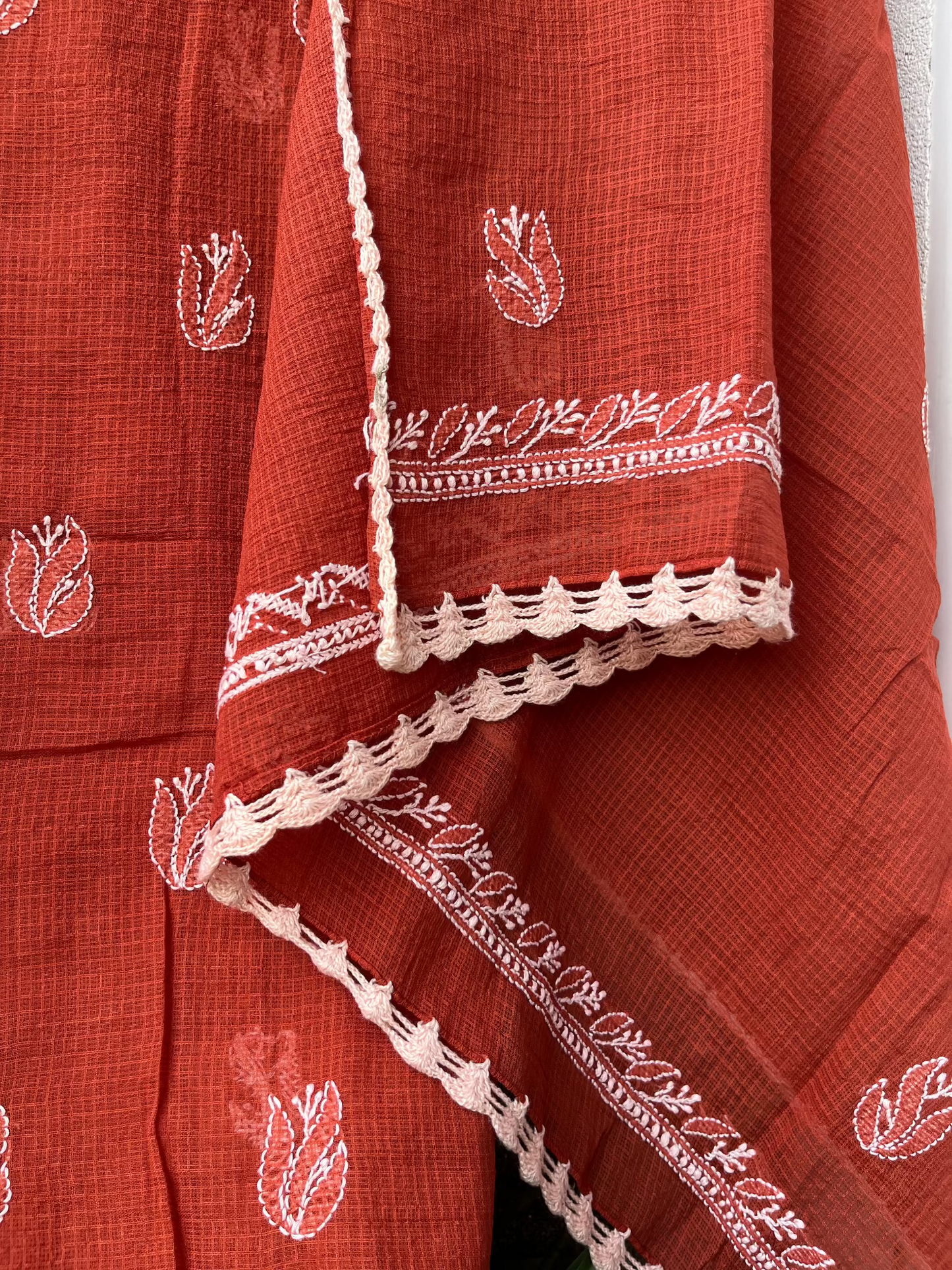 Akanksha Rust Orange Unstitched Chikankari 2 pc Kurta Set