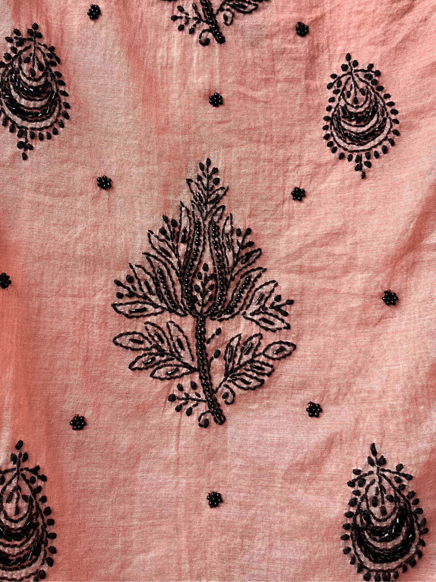 Anita Salmon-Pink Chikankari Kurta set with Pearl work