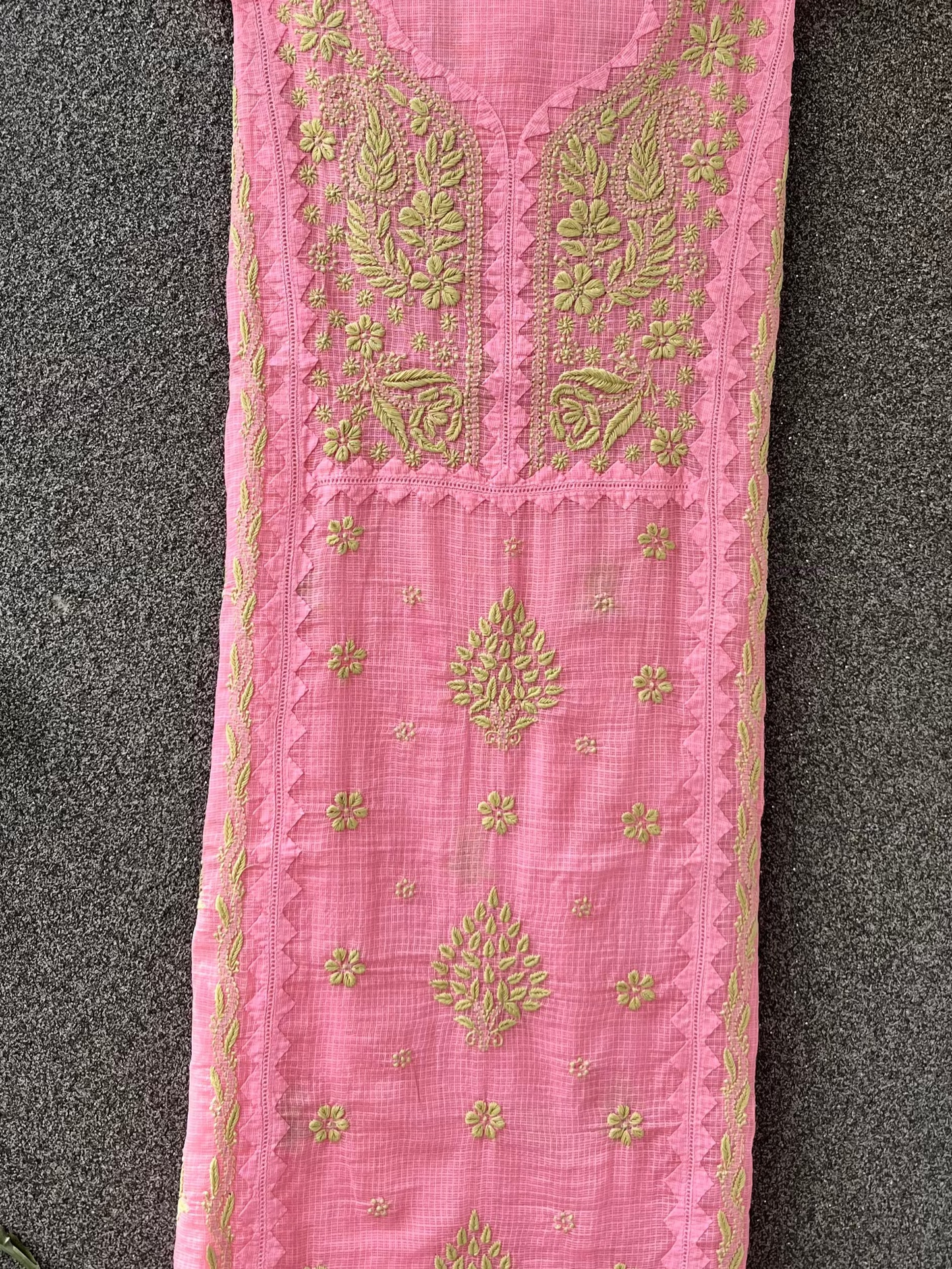 Anupama Pink & Green Unstitched Chikankari & Applique Suit Set