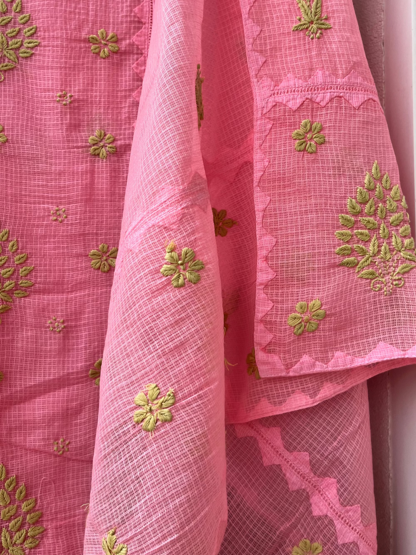 Anupama Pink & Green Unstitched Chikankari & Applique Suit Set