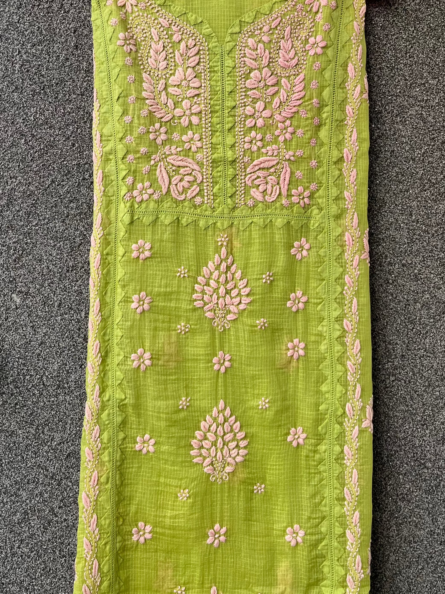Anupama Green & Pink Unstitched Chikankari & Applique Suit Set