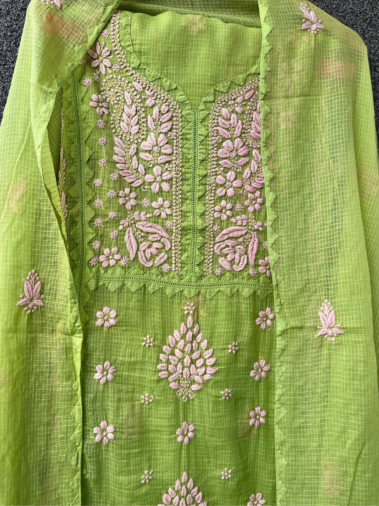 Anupama Green & Pink Unstitched Chikankari & Applique Suit Set