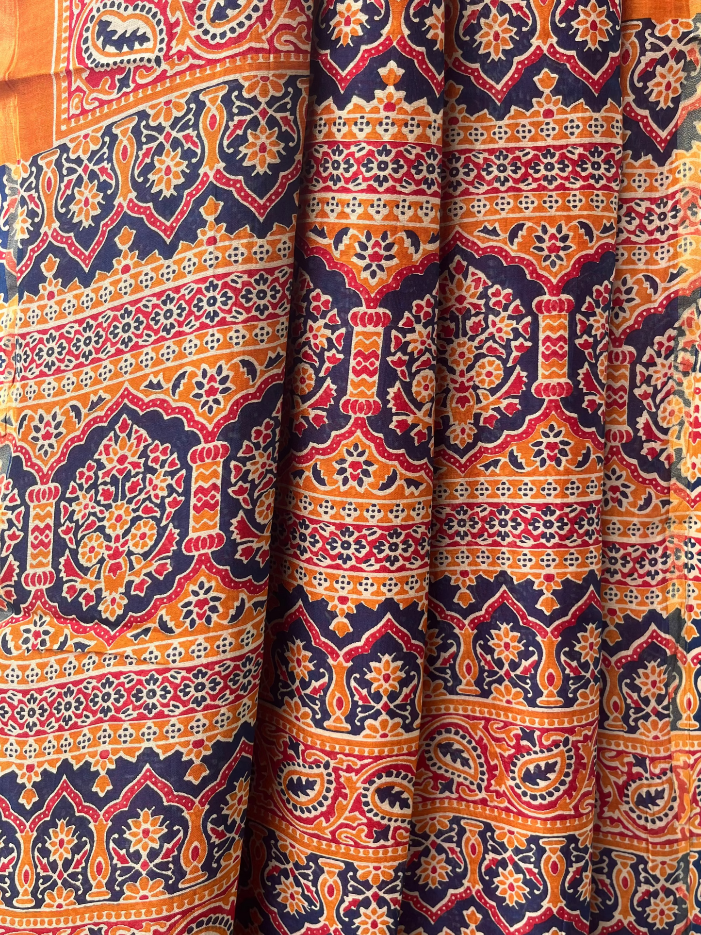 Rust Orange Ajrakh Chanderi Saree