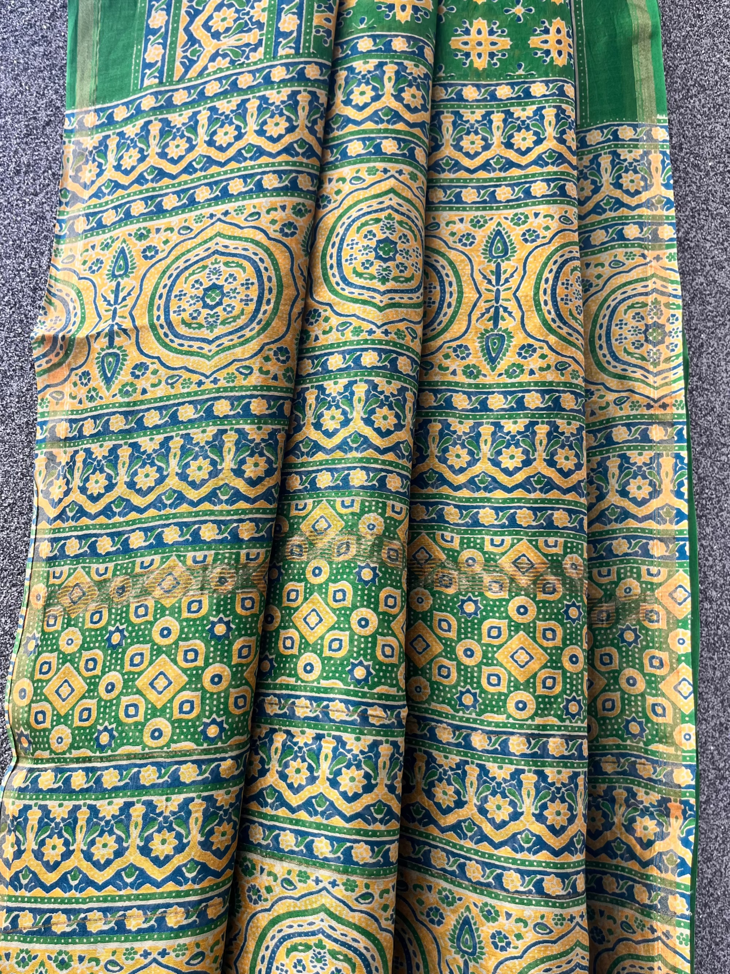 Green & Yellow Ajrakh Chanderi Saree
