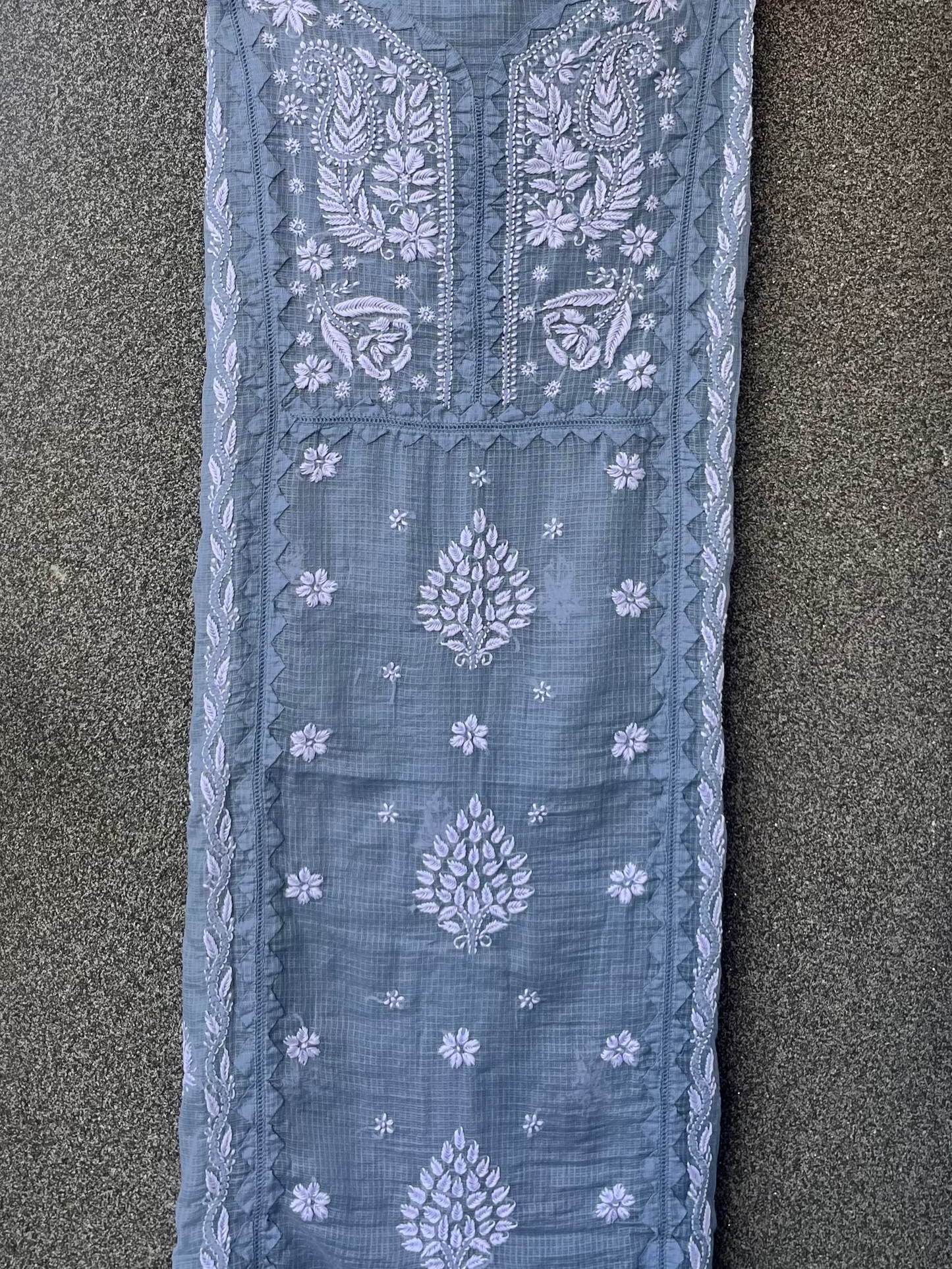 Anupama Cool Grey Unstitched Chikankari & Applique Suit Set