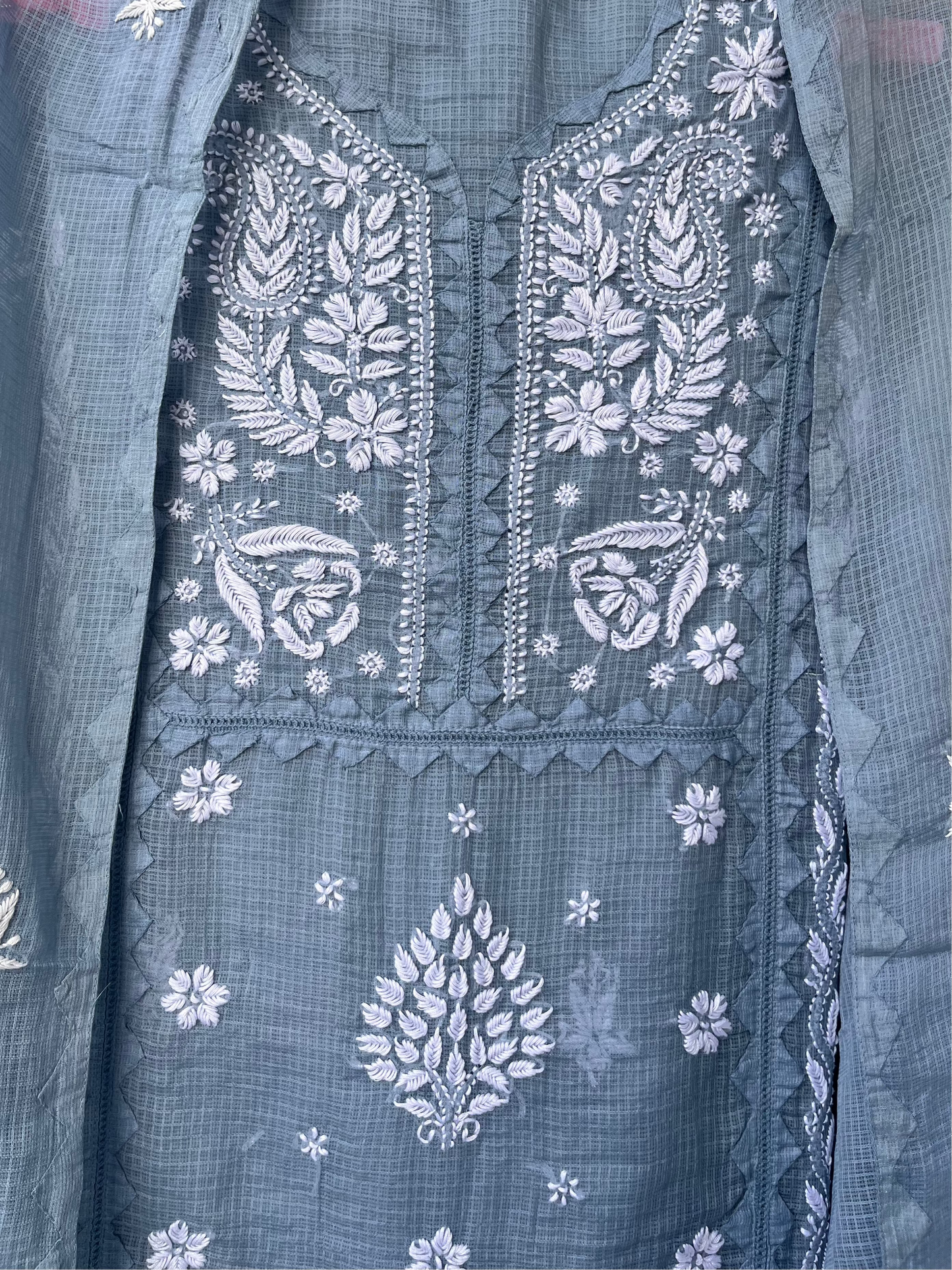 Anupama Cool Grey Unstitched Chikankari & Applique Suit Set