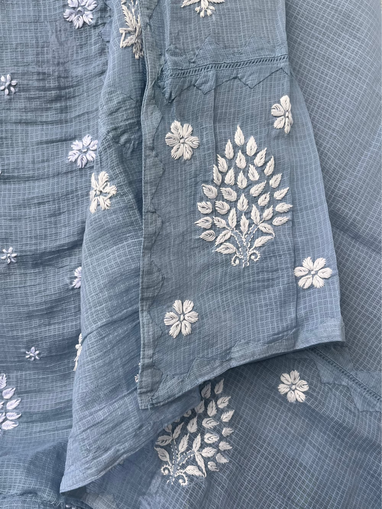 Anupama Cool Grey Unstitched Chikankari & Applique Suit Set