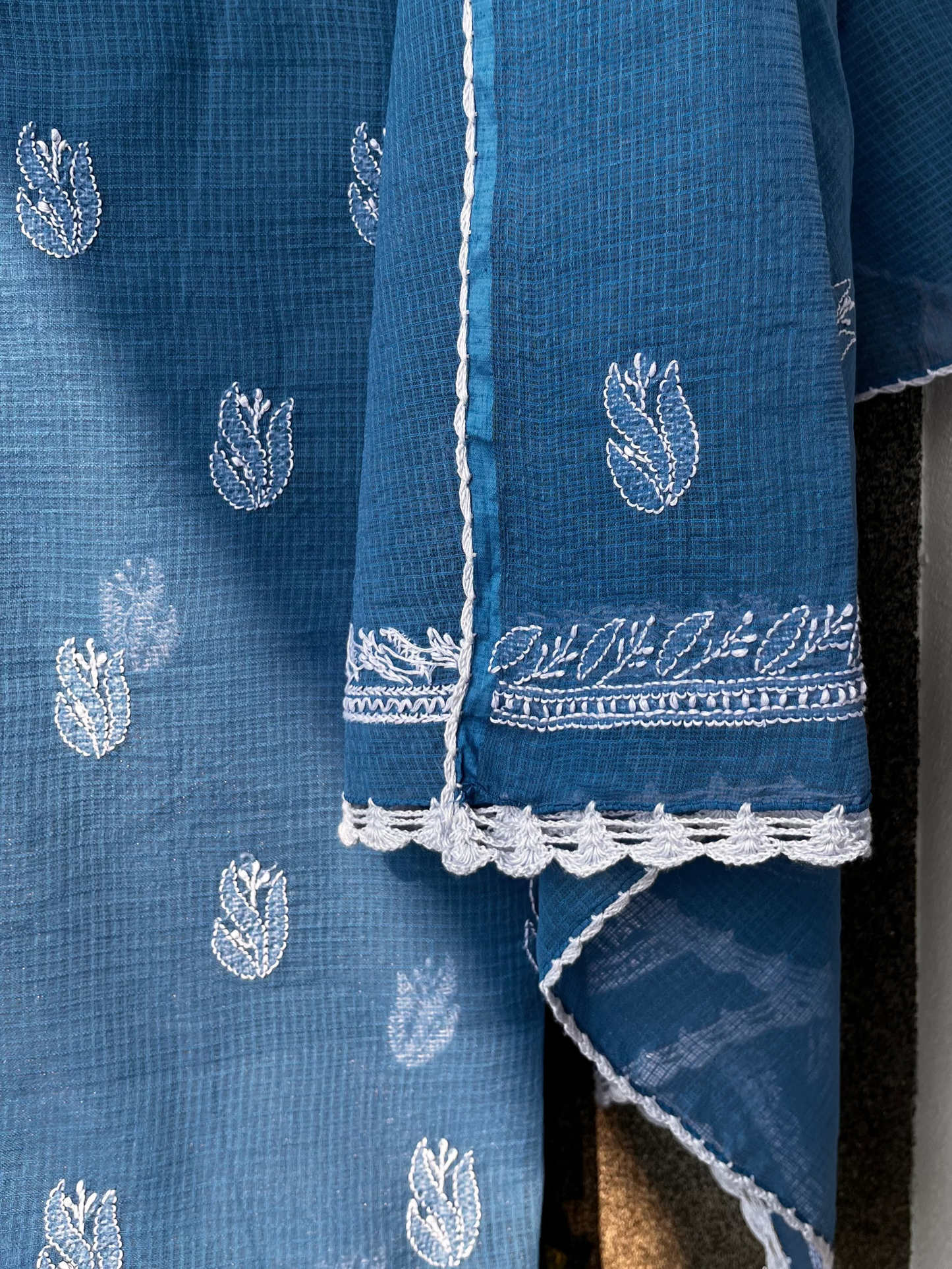 Akanksha Blue Unstitched Chikankari Kurta Set