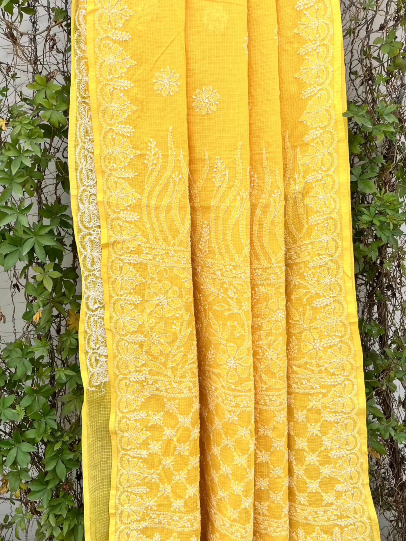 Yellow Chikankari Kotadoriya Saree