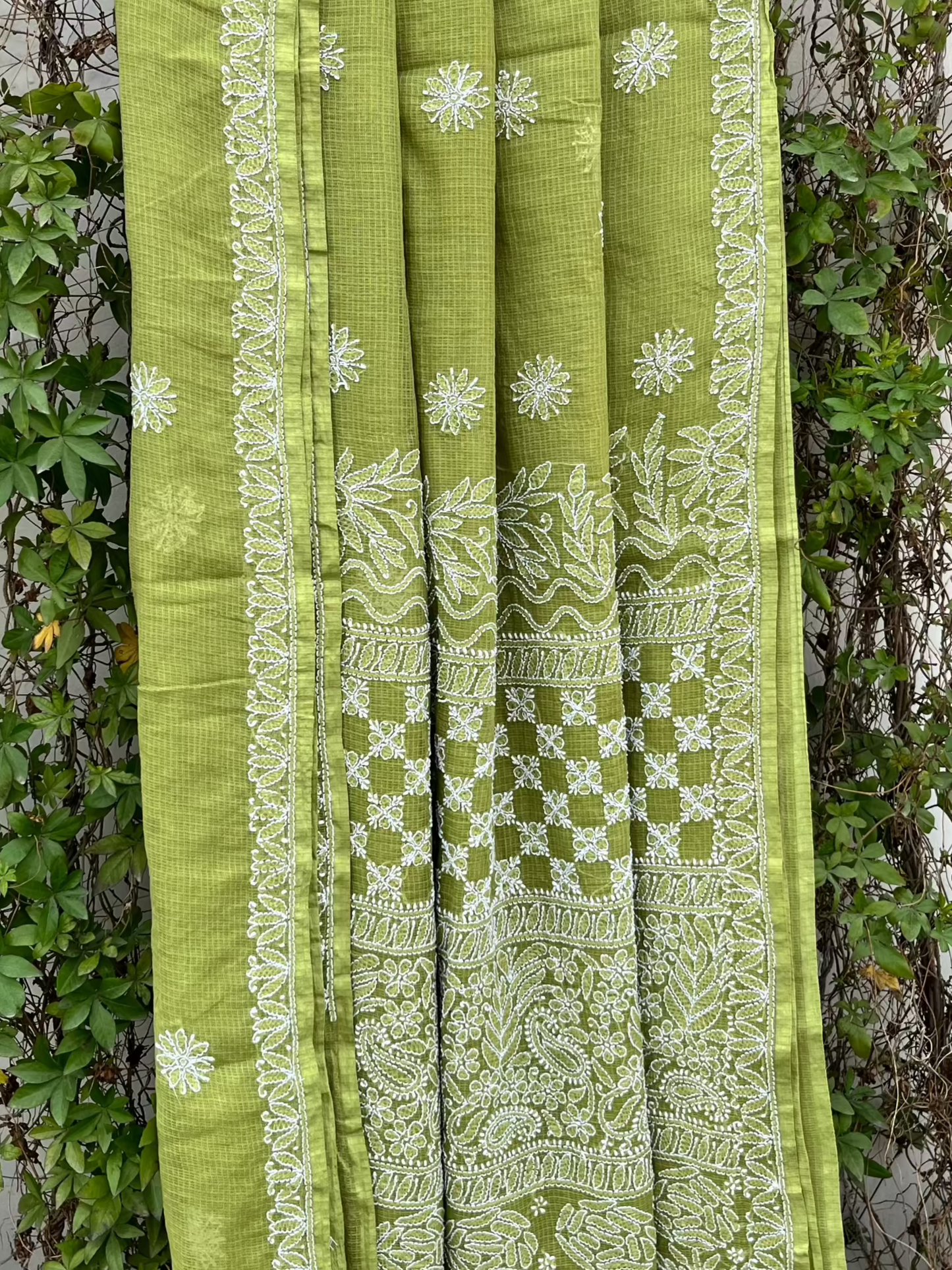 Green Chikankari Kotadoriya Saree