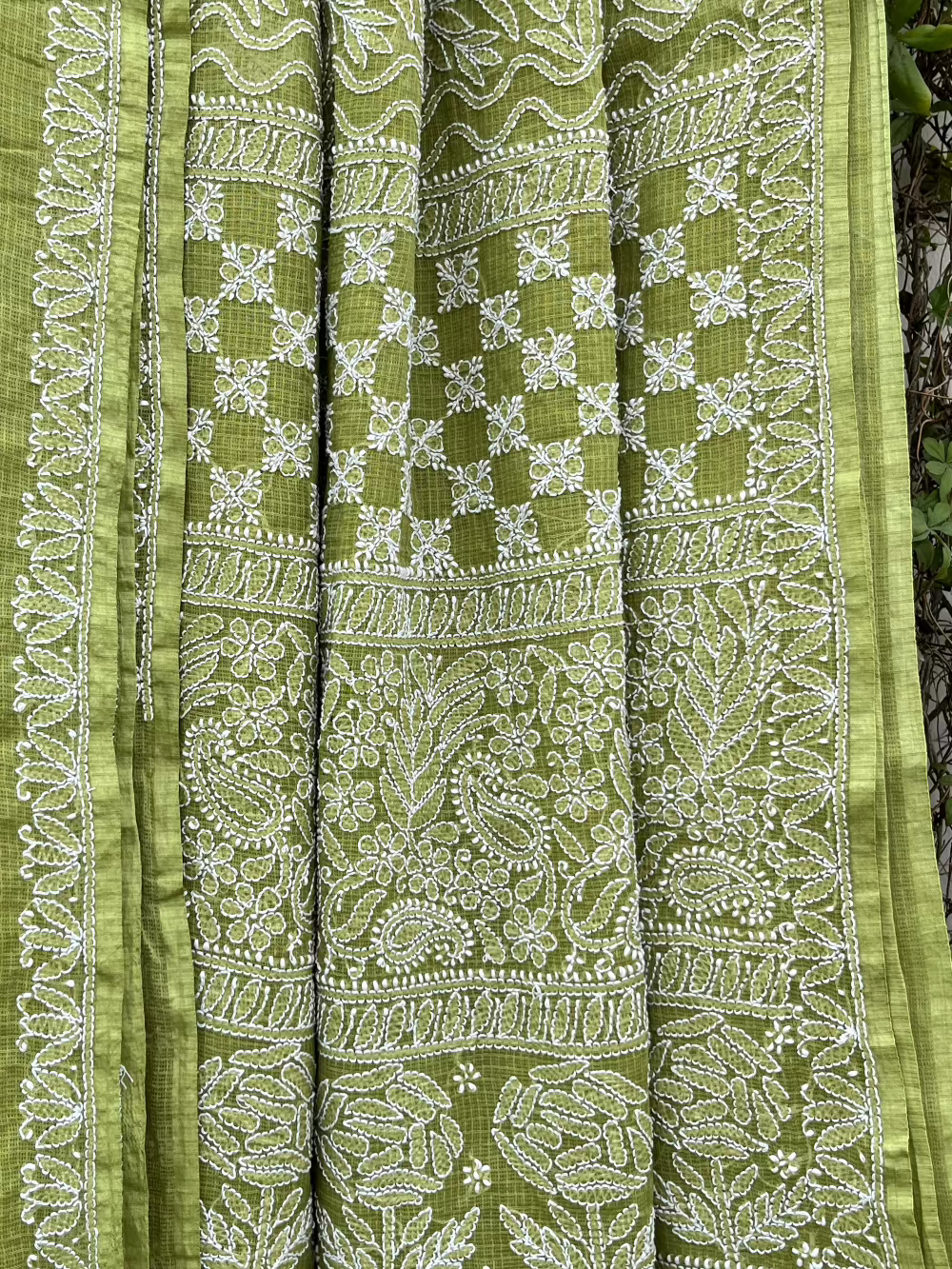 Green Chikankari Kotadoriya Saree