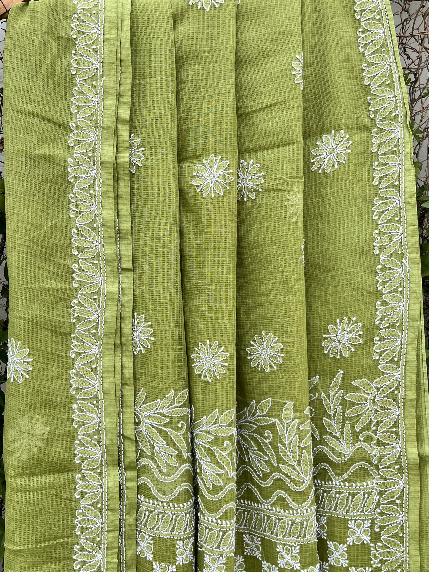 Green Chikankari Kotadoriya Saree