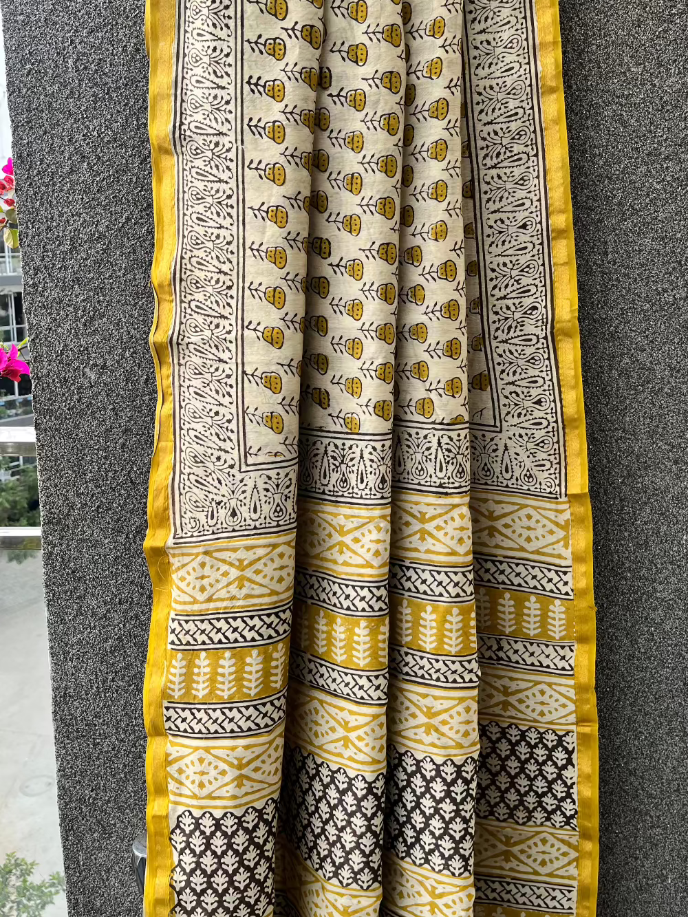 Yellow & Black Chanderi Saree