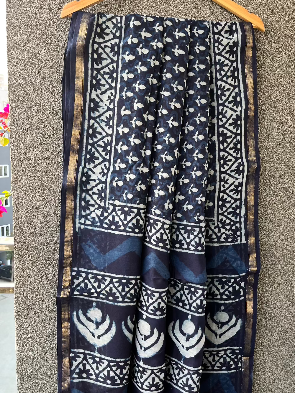 Indigo Dabu Chanderi Saree