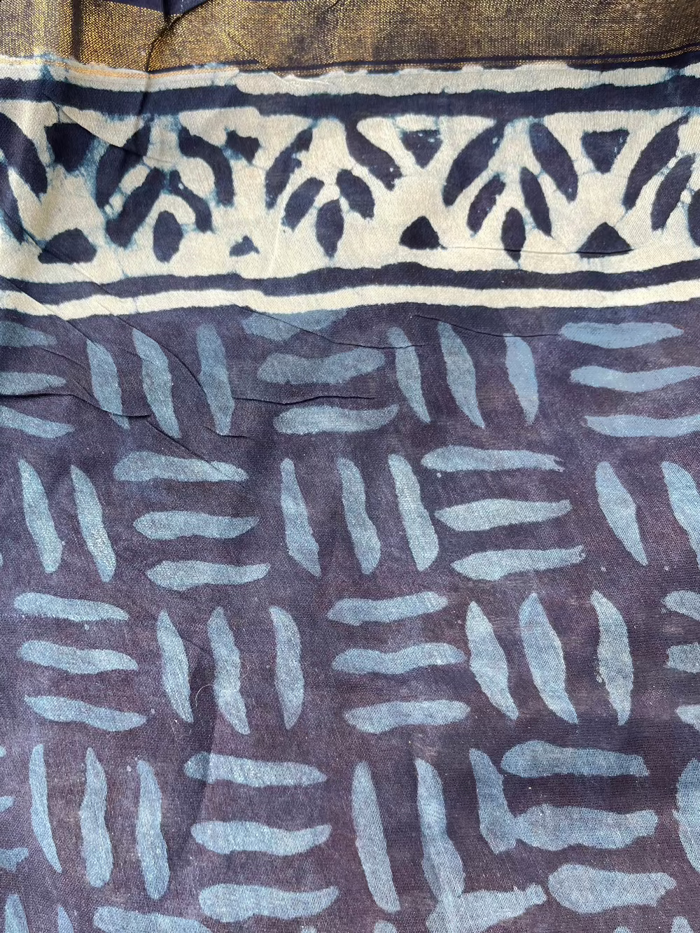 Chevron Indigo Chanderi Saree